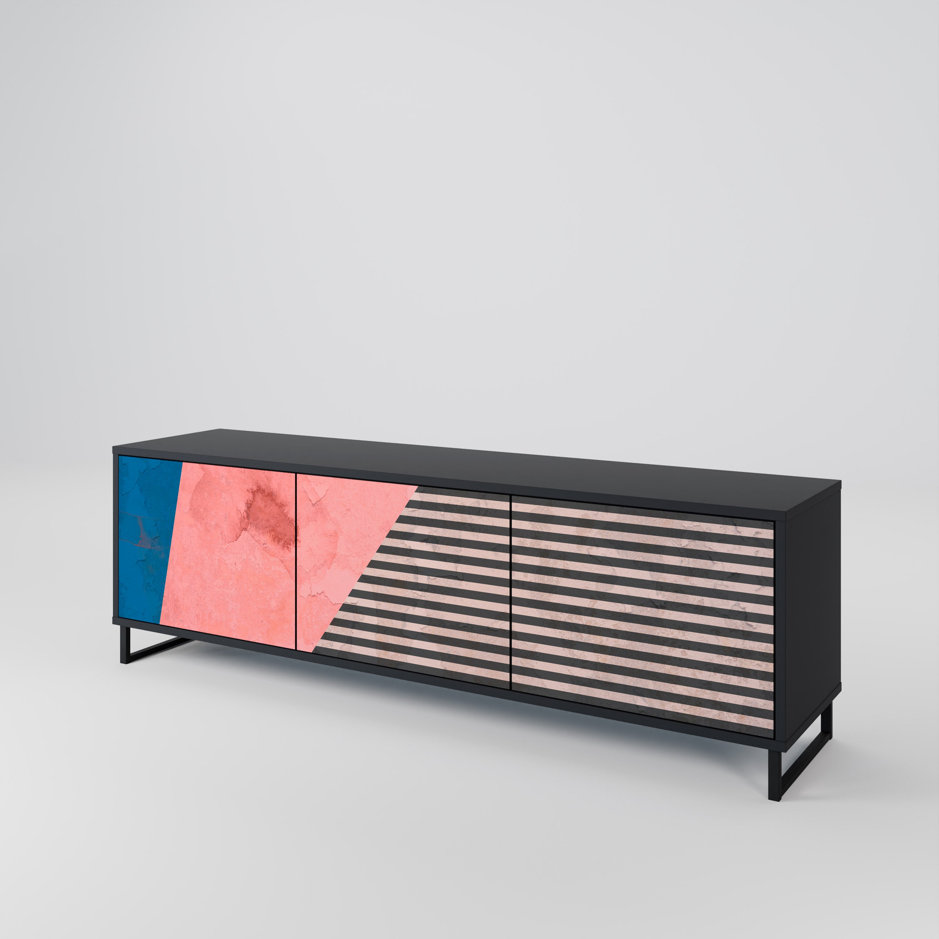 Mueble de TV GLAMOROUS STRIPE de 3 puertas con acabado negro