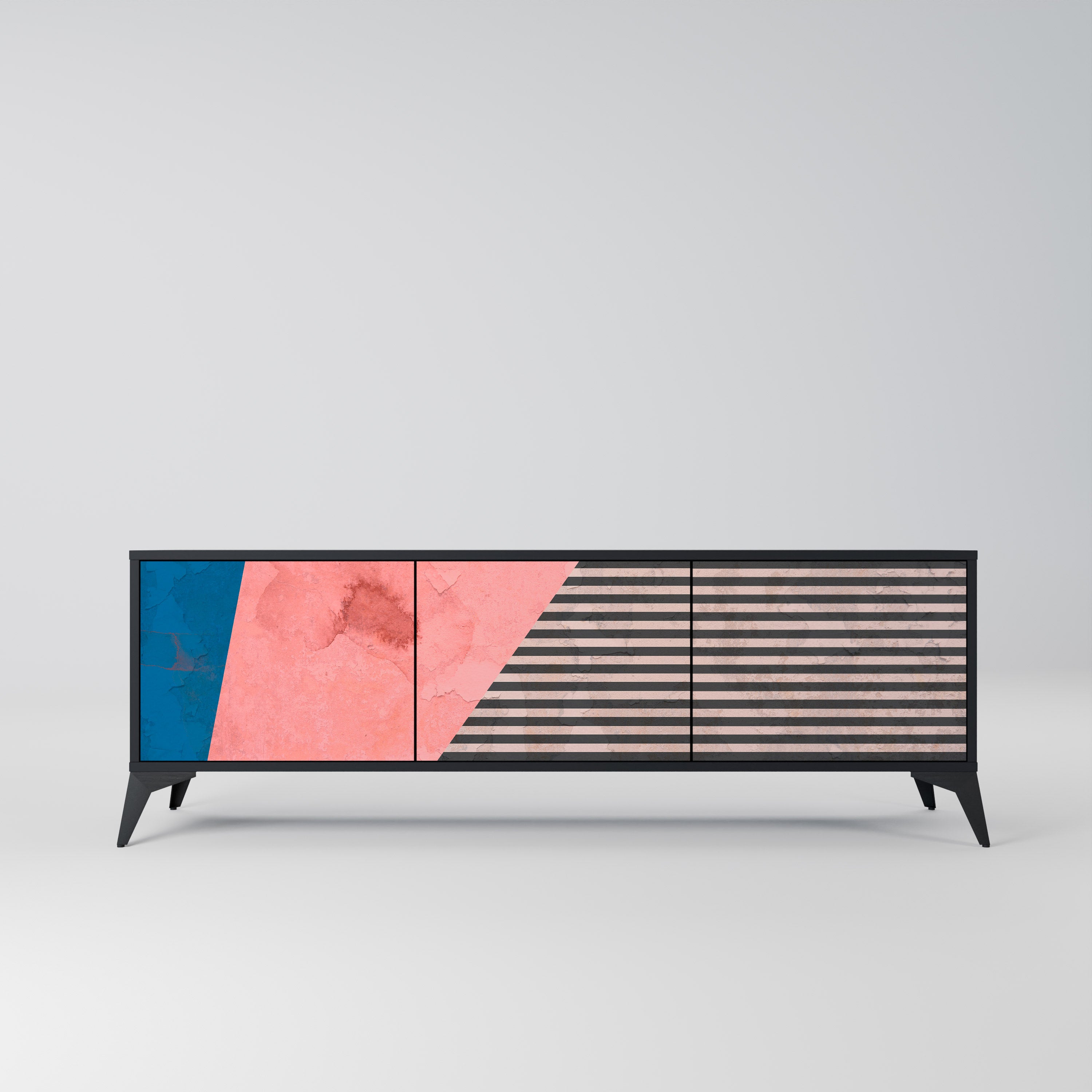 Mueble de TV GLAMOROUS STRIPE de 3 puertas con acabado negro