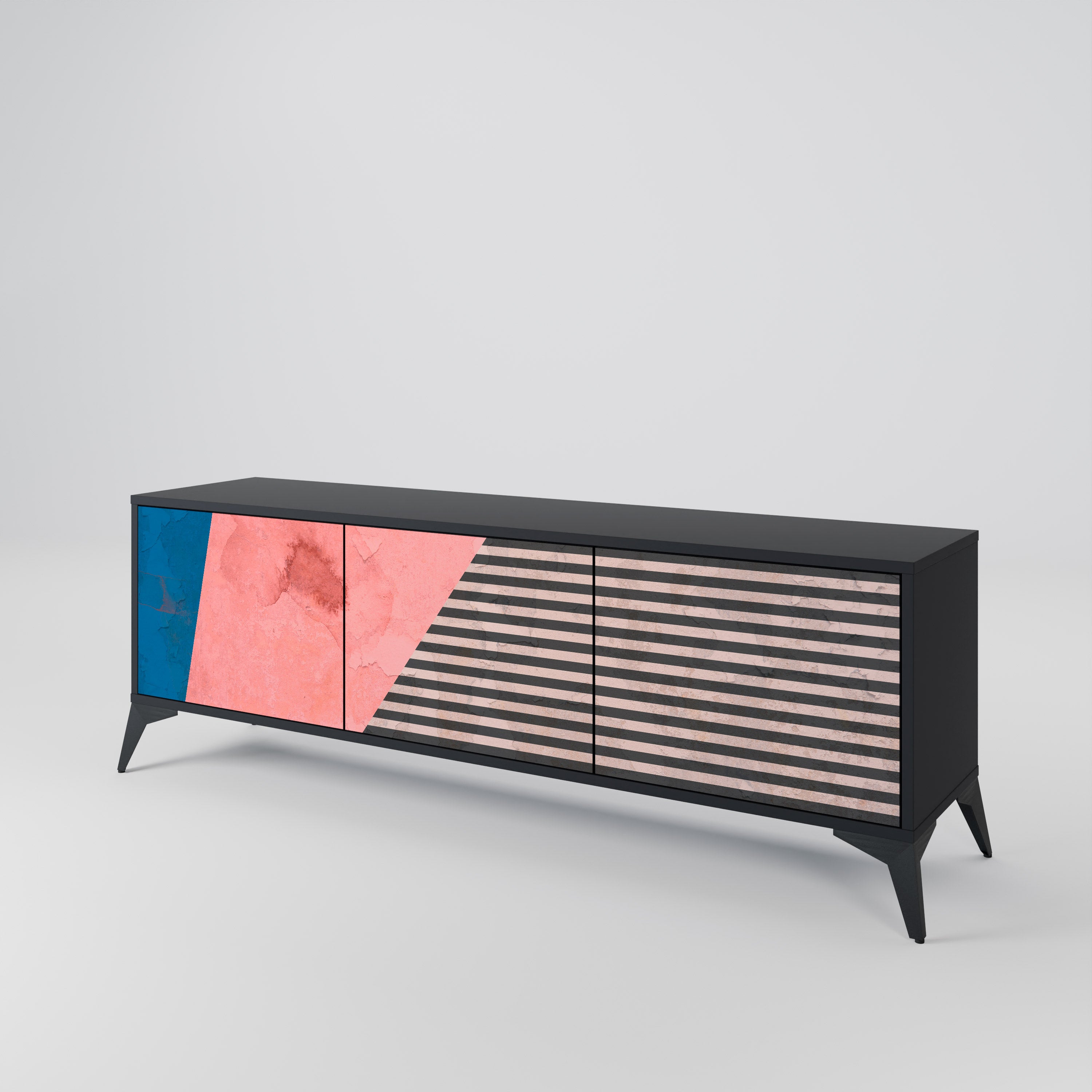 Mueble de TV GLAMOROUS STRIPE de 3 puertas con acabado negro