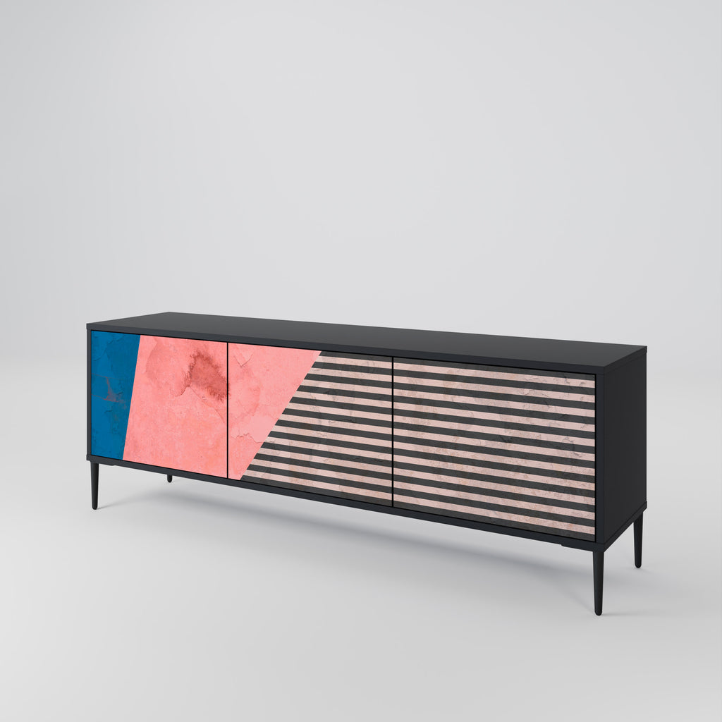 Mueble de TV GLAMOROUS STRIPE de 3 puertas con acabado negro