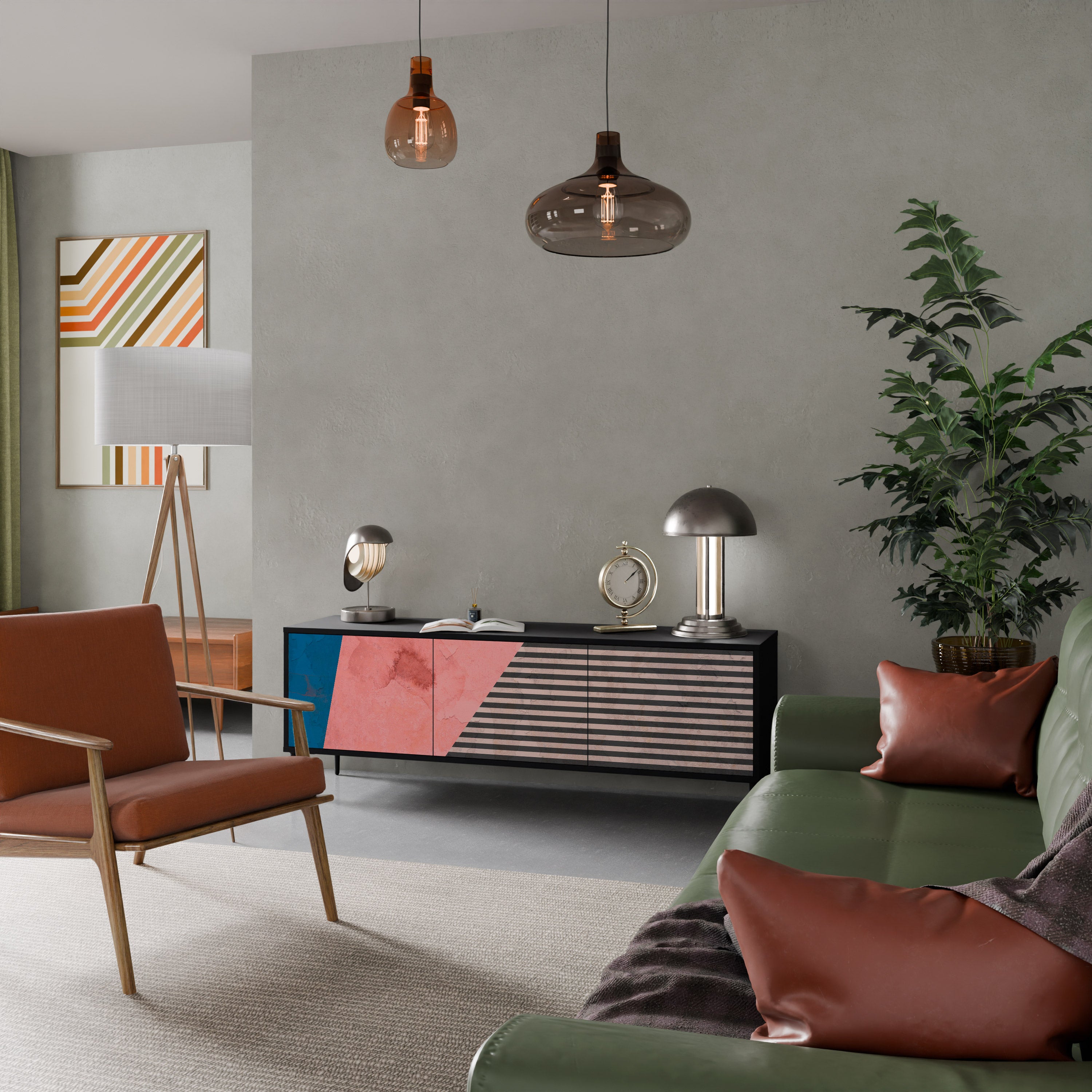 Mueble de TV GLAMOROUS STRIPE de 3 puertas con acabado negro