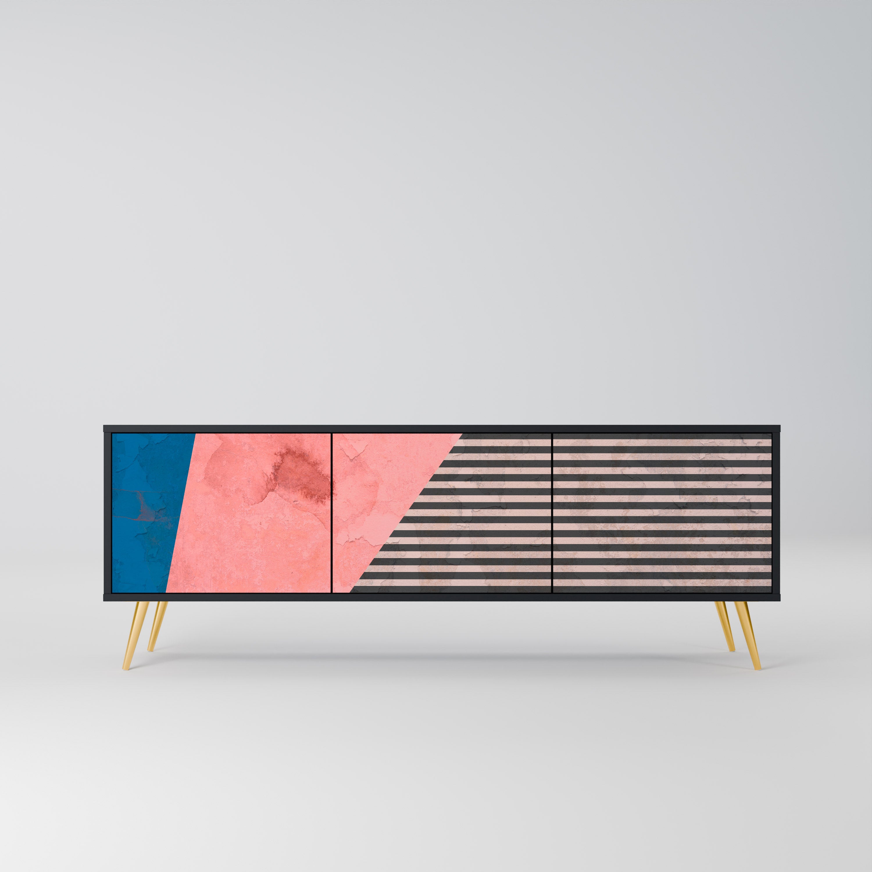 Mueble de TV GLAMOROUS STRIPE de 3 puertas con acabado negro