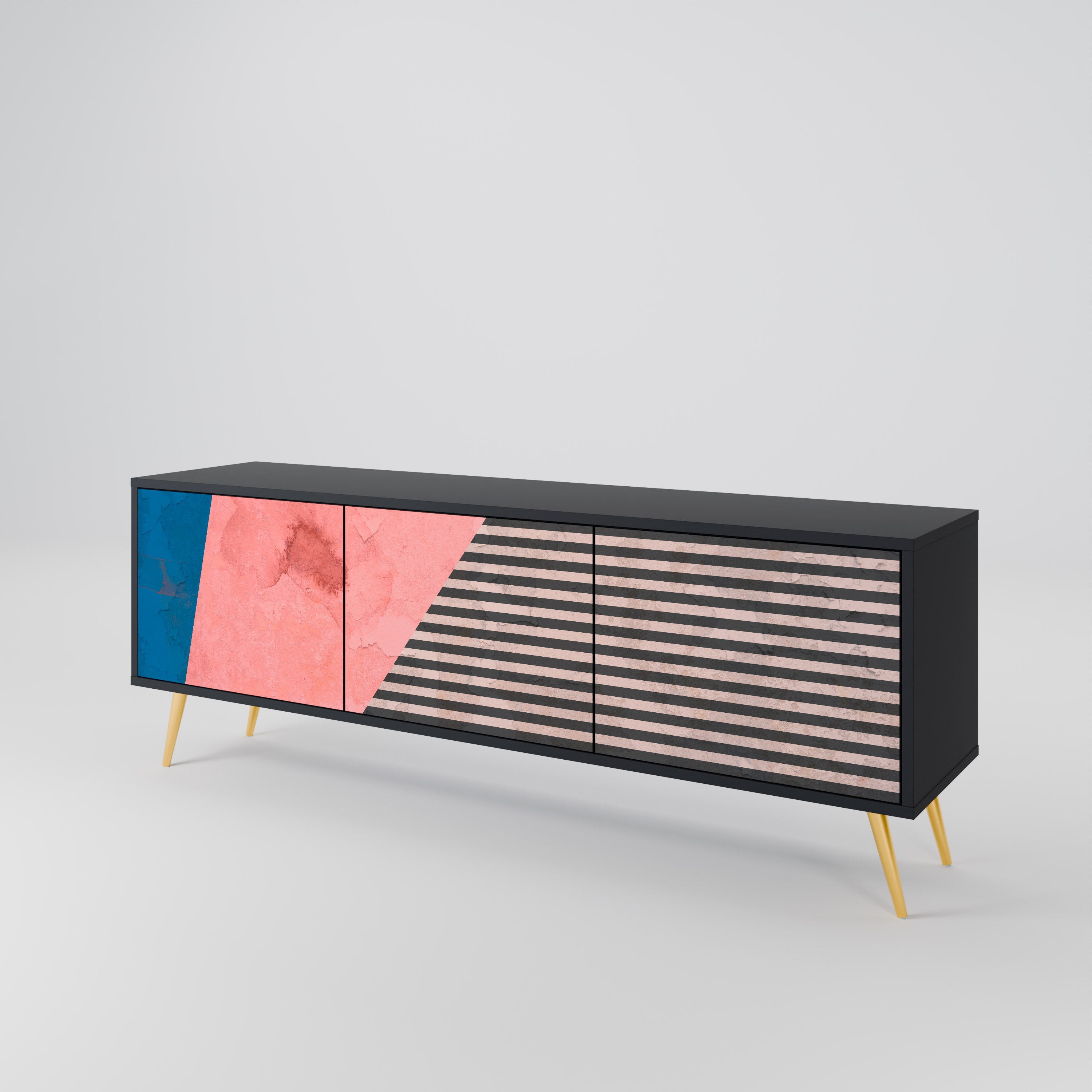 Mueble de TV GLAMOROUS STRIPE de 3 puertas con acabado negro