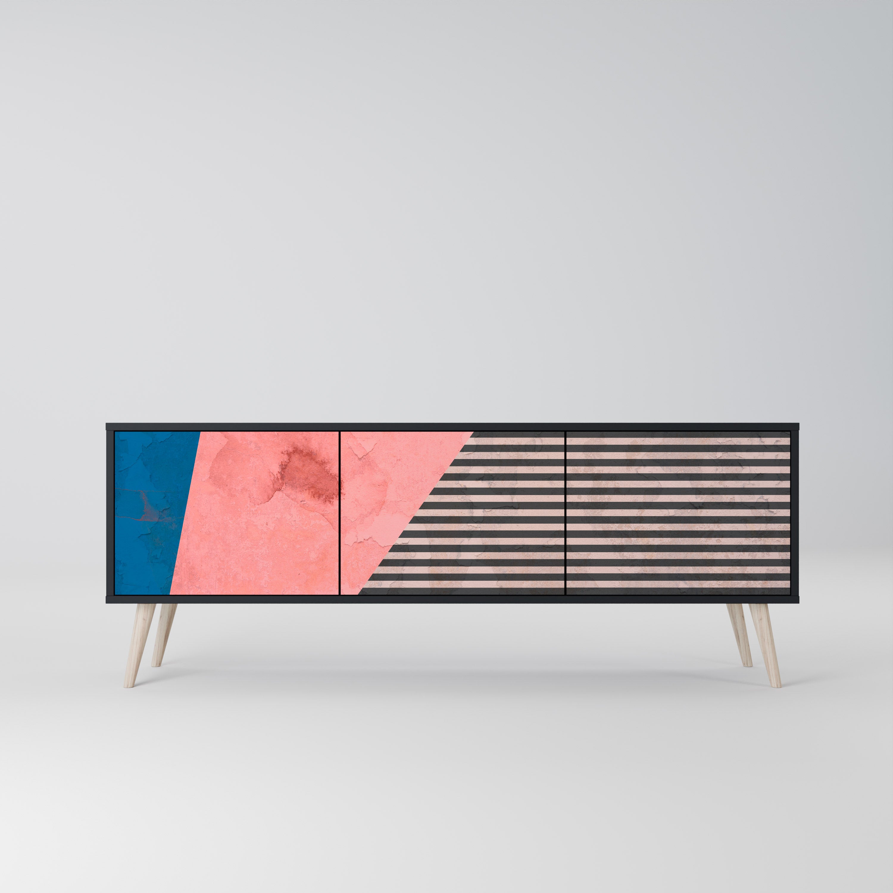 Mueble de TV GLAMOROUS STRIPE de 3 puertas con acabado negro