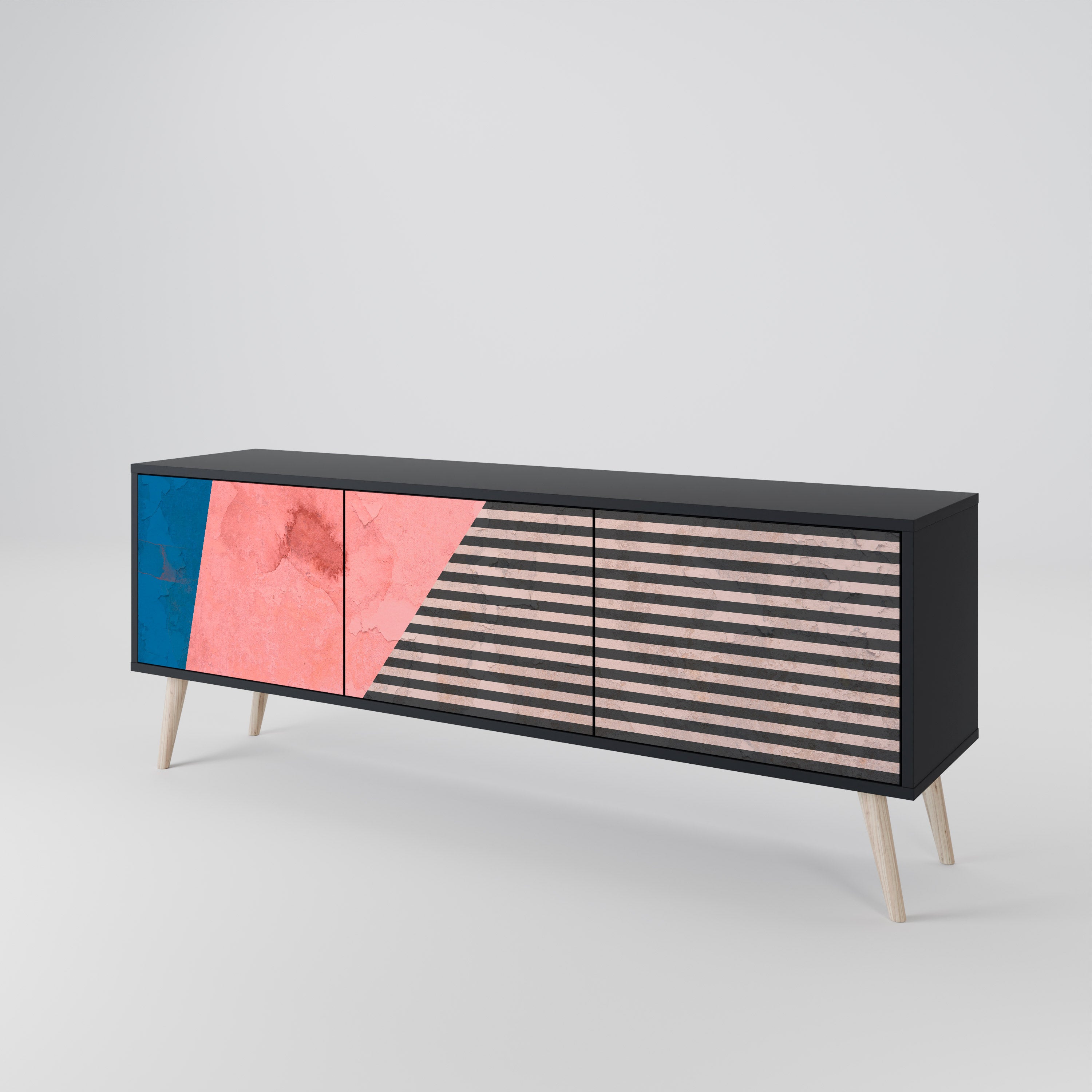 Mueble de TV GLAMOROUS STRIPE de 3 puertas con acabado negro