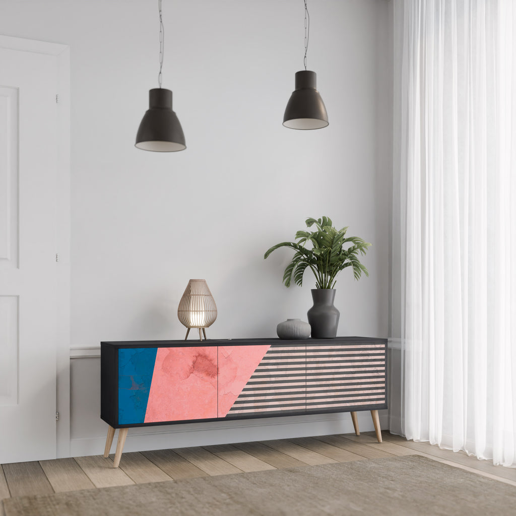 Mueble de TV GLAMOROUS STRIPE de 3 puertas con acabado negro