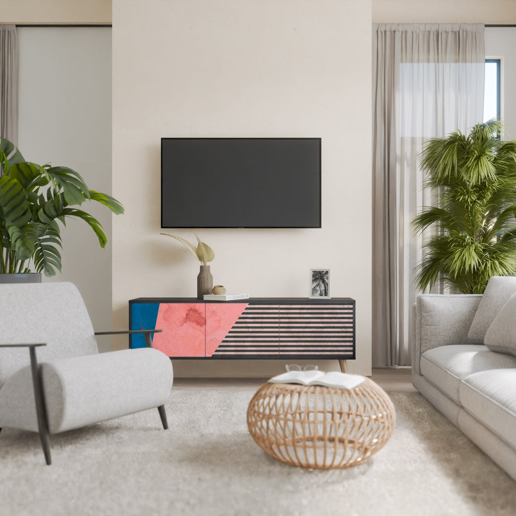 Mueble de TV GLAMOROUS STRIPE de 3 puertas con acabado negro