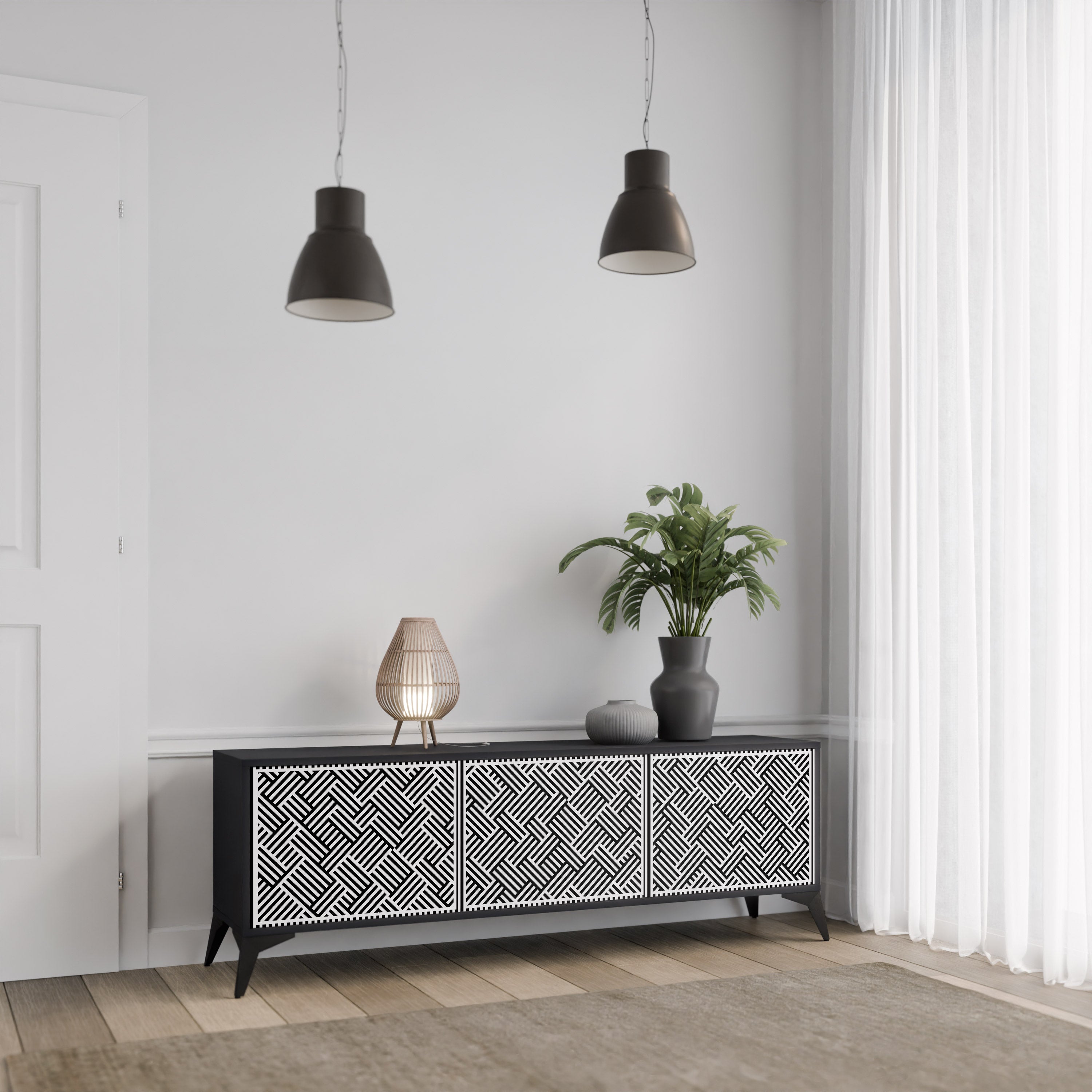 Mueble de TV de 3 puertas TEMPORARY SEQUENCE en acabado negro