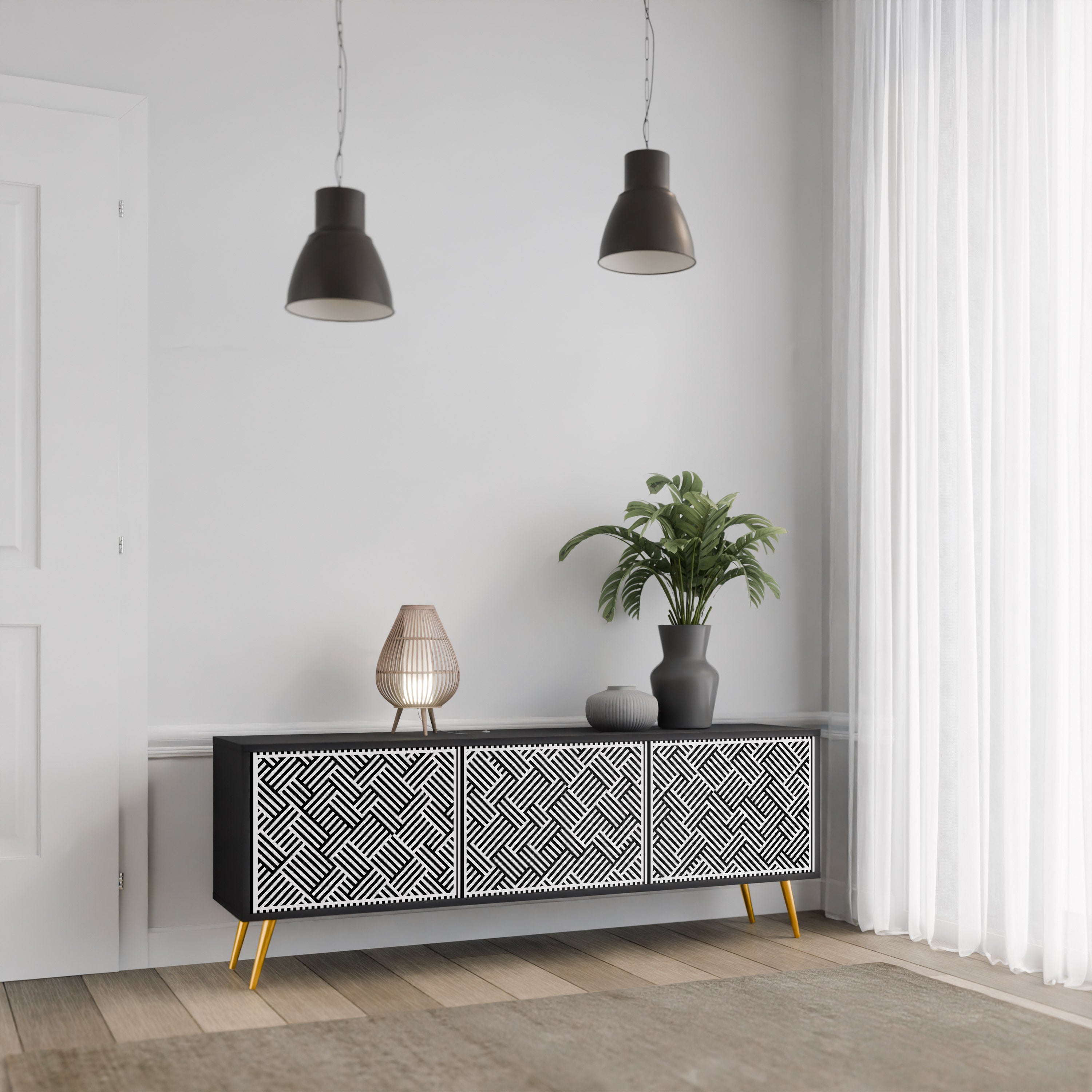 Mueble de TV de 3 puertas TEMPORARY SEQUENCE en acabado negro