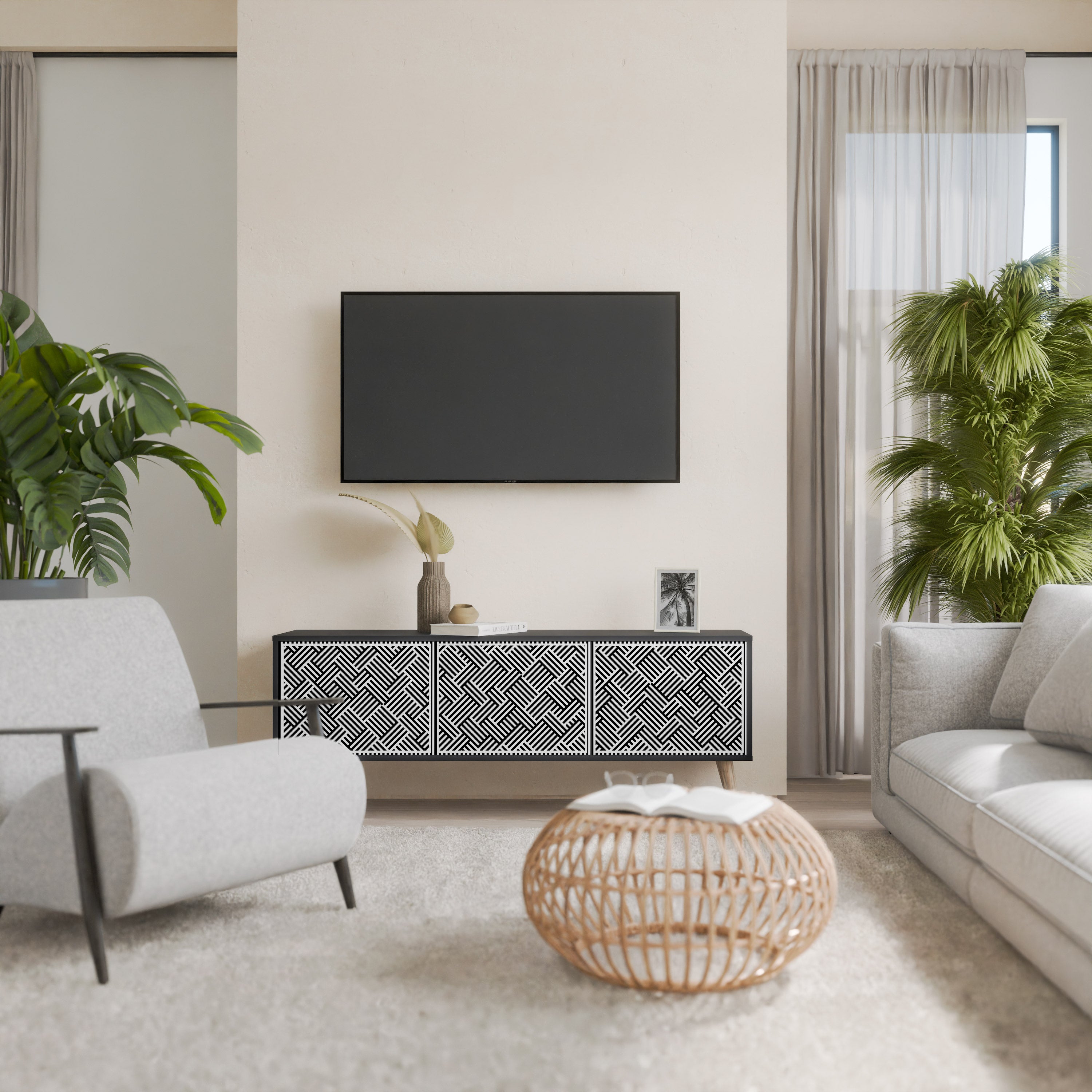 Mueble de TV de 3 puertas TEMPORARY SEQUENCE en acabado negro