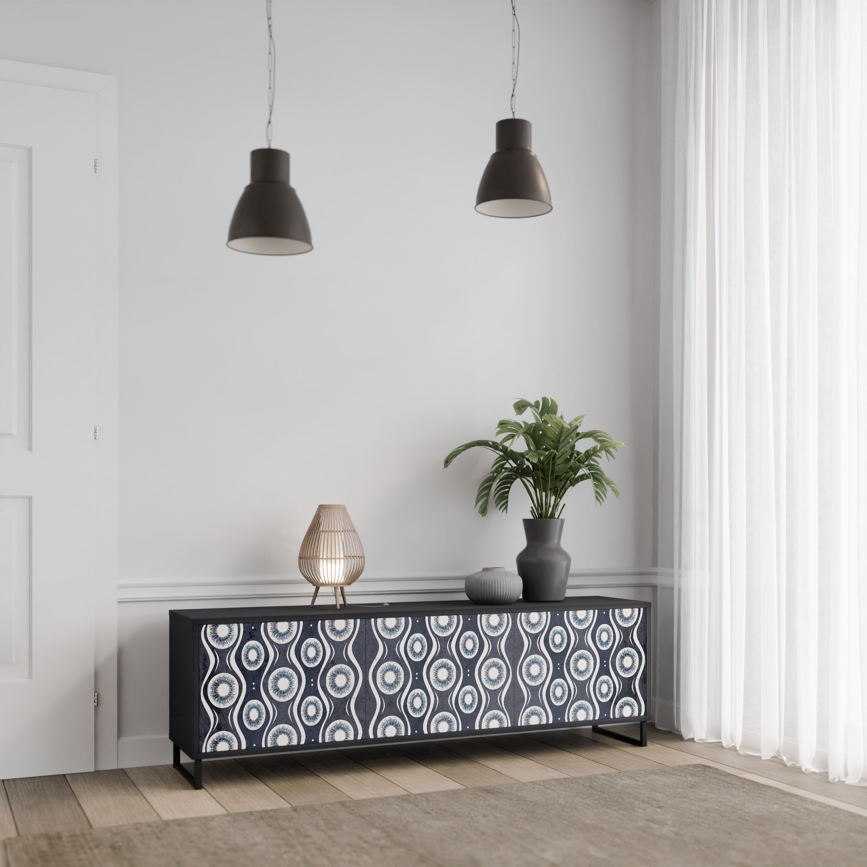 Mueble de TV de 3 puertas GRAPHITE EYES con acabado negro