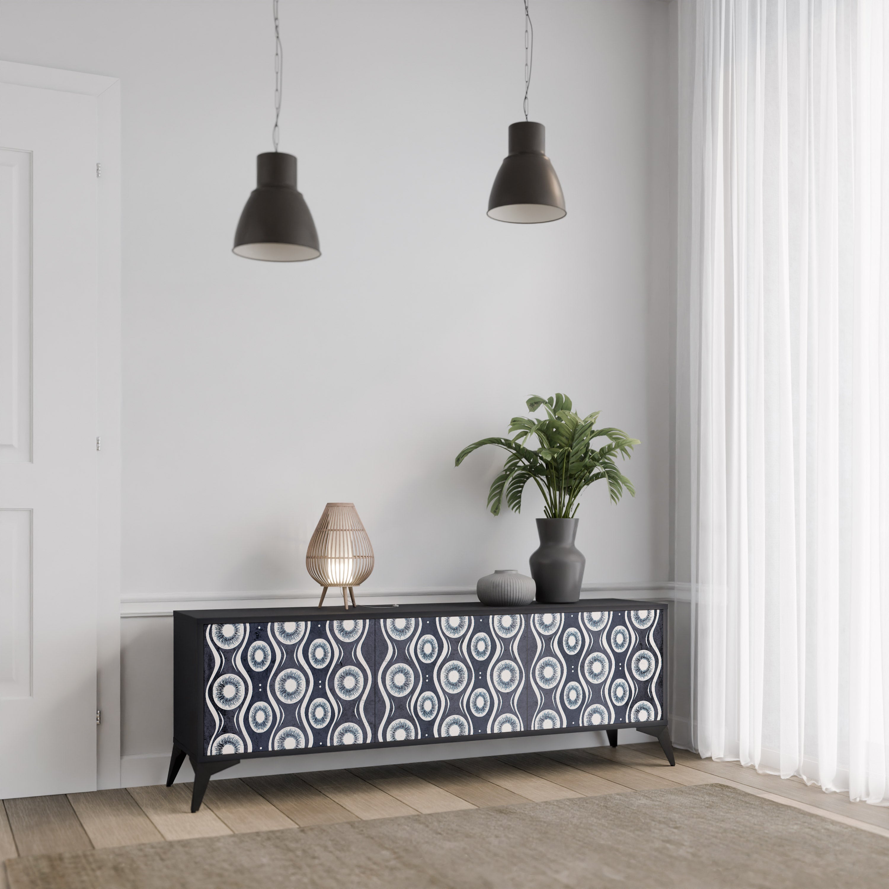 Mueble de TV de 3 puertas GRAPHITE EYES con acabado negro