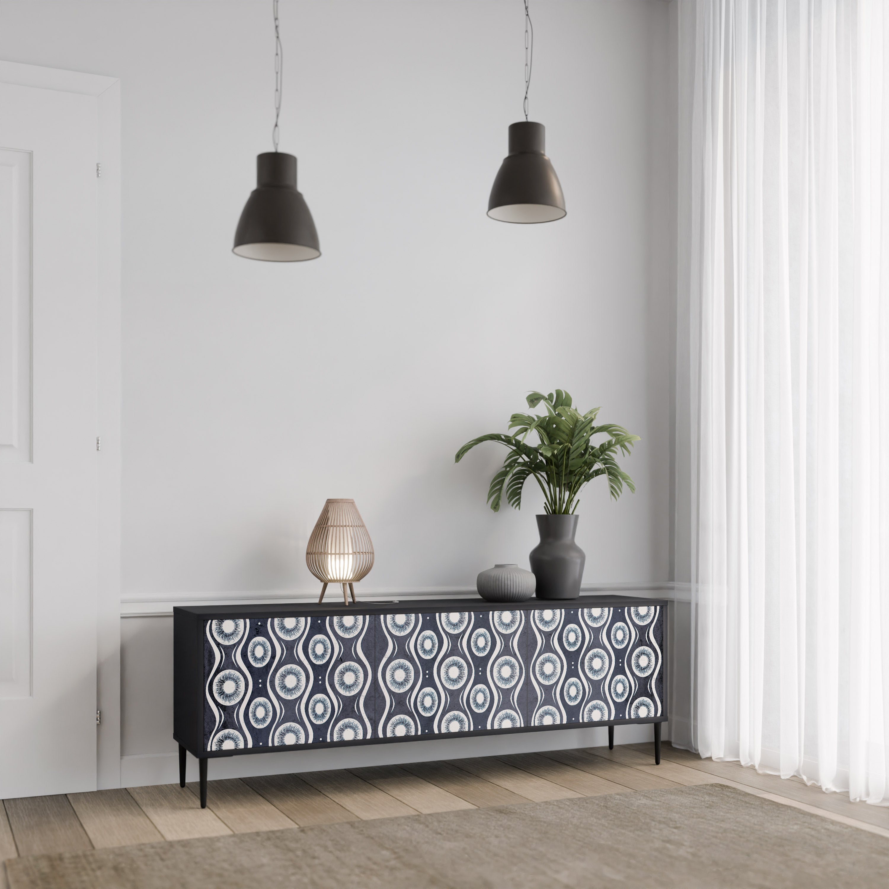 Mueble de TV de 3 puertas GRAPHITE EYES con acabado negro