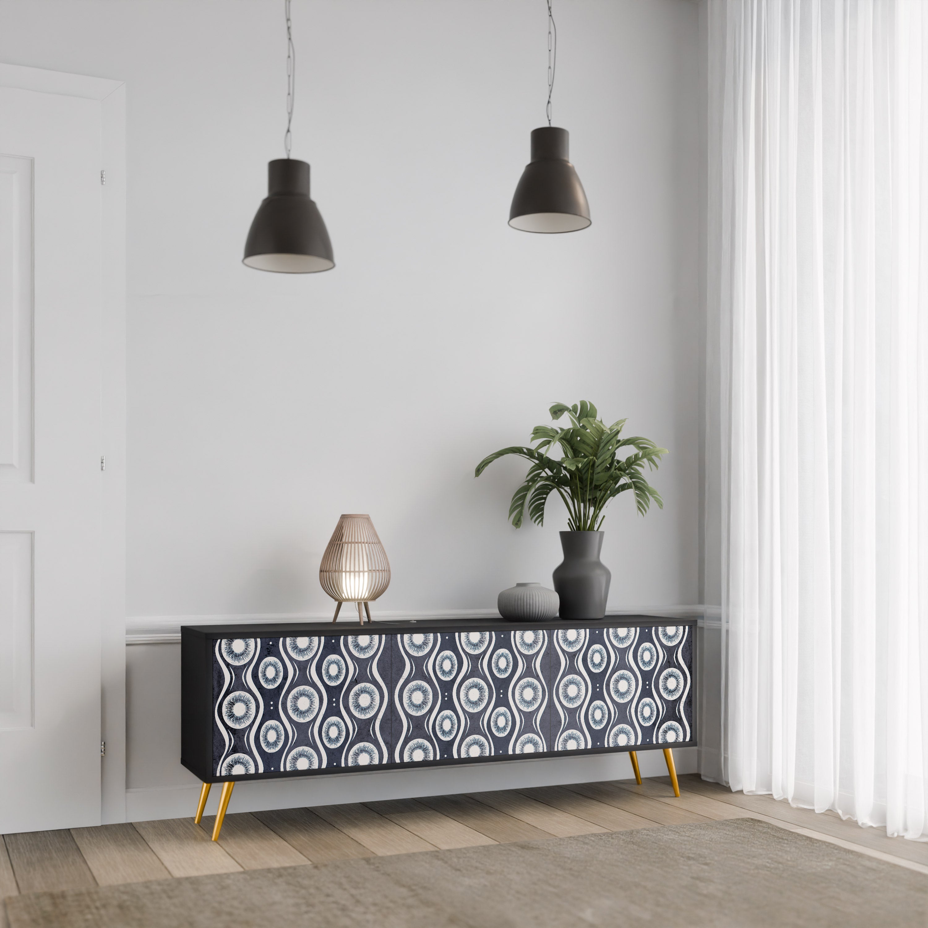 Mueble de TV de 3 puertas GRAPHITE EYES con acabado negro