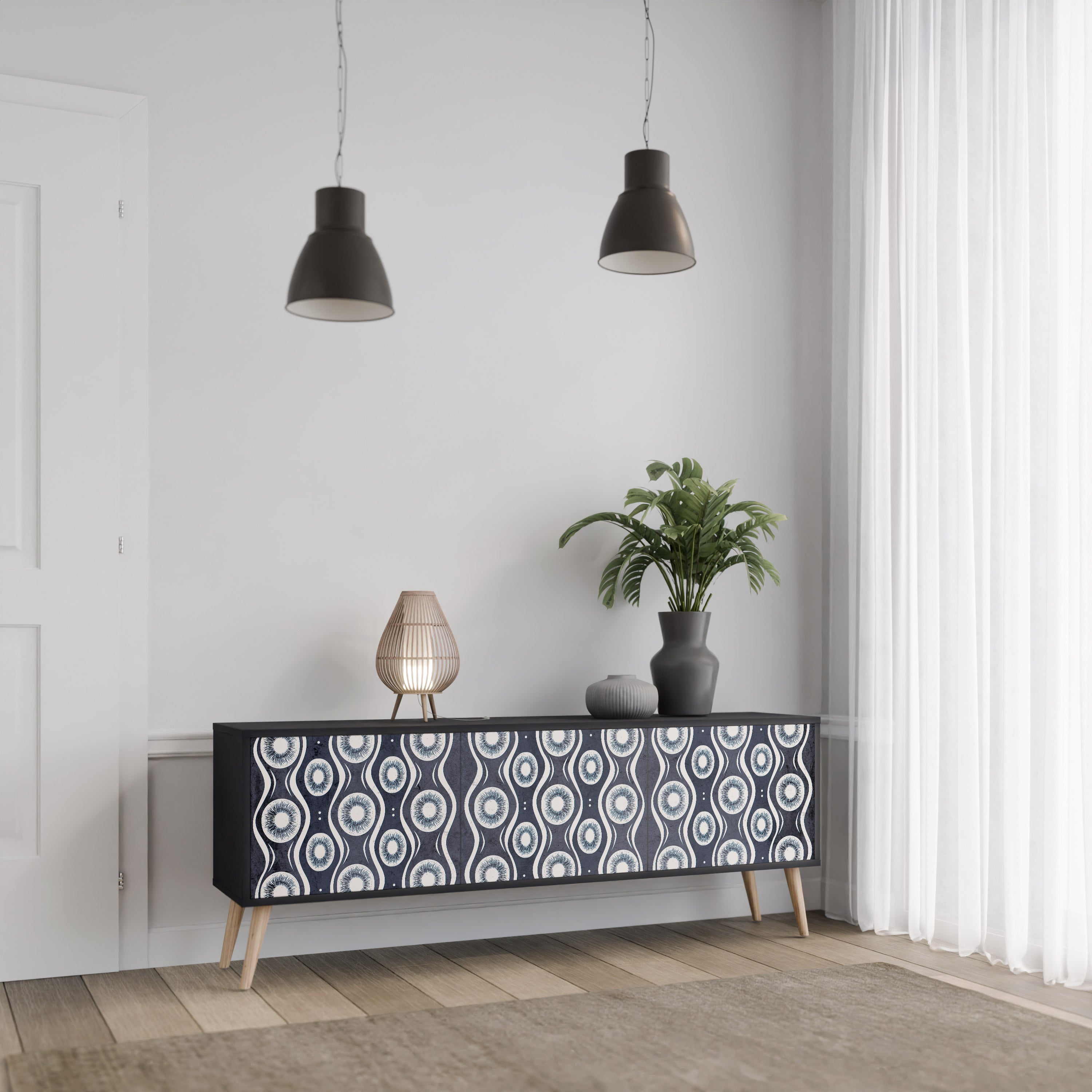 Mueble de TV de 3 puertas GRAPHITE EYES con acabado negro