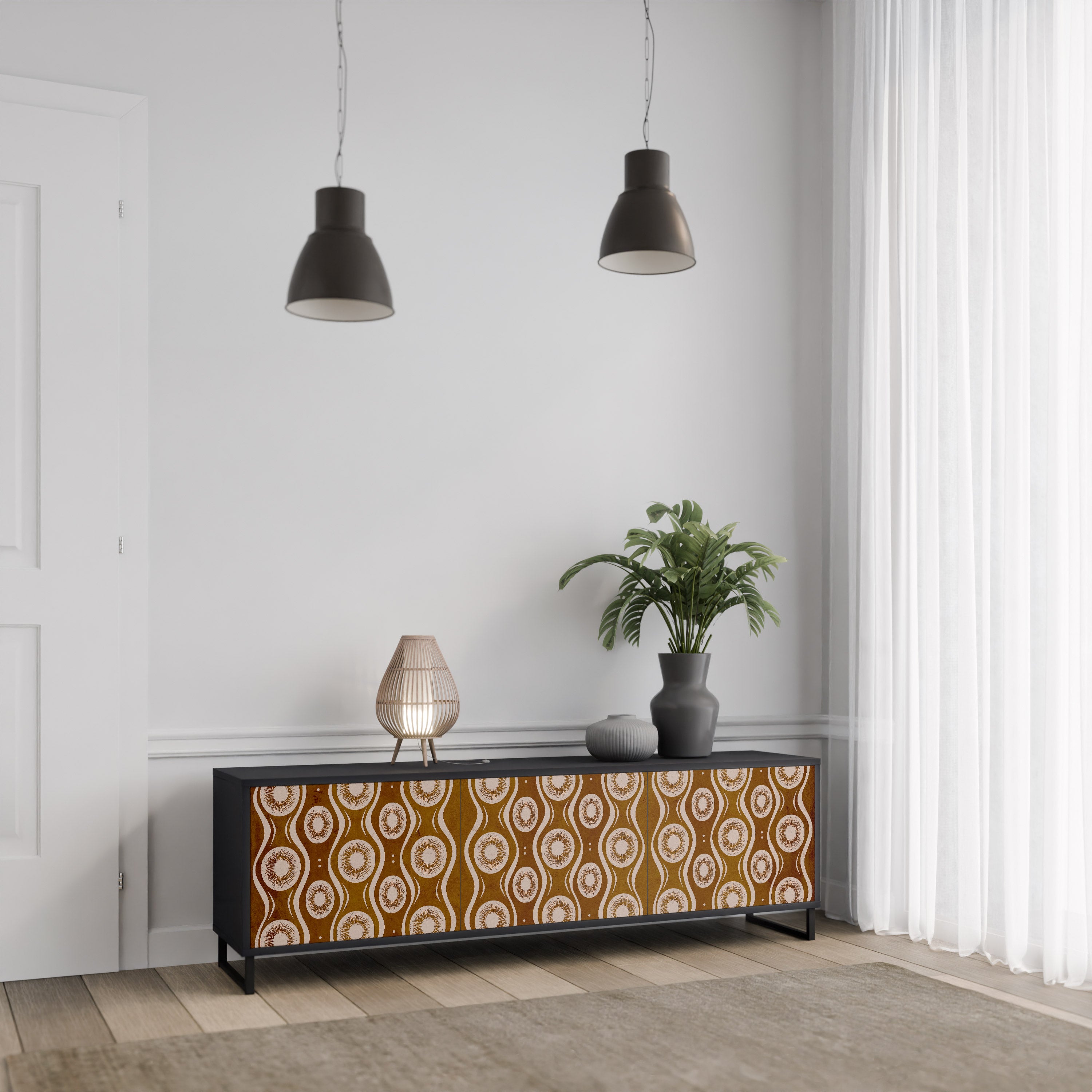 Mueble de TV de 3 puertas BROWN EYES en acabado negro