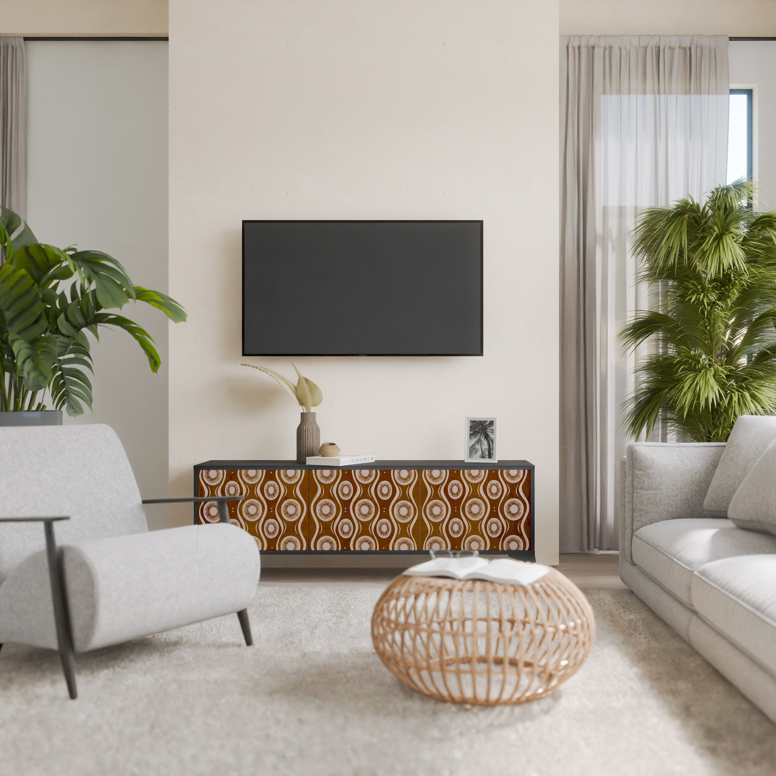 Mueble de TV de 3 puertas BROWN EYES en acabado negro