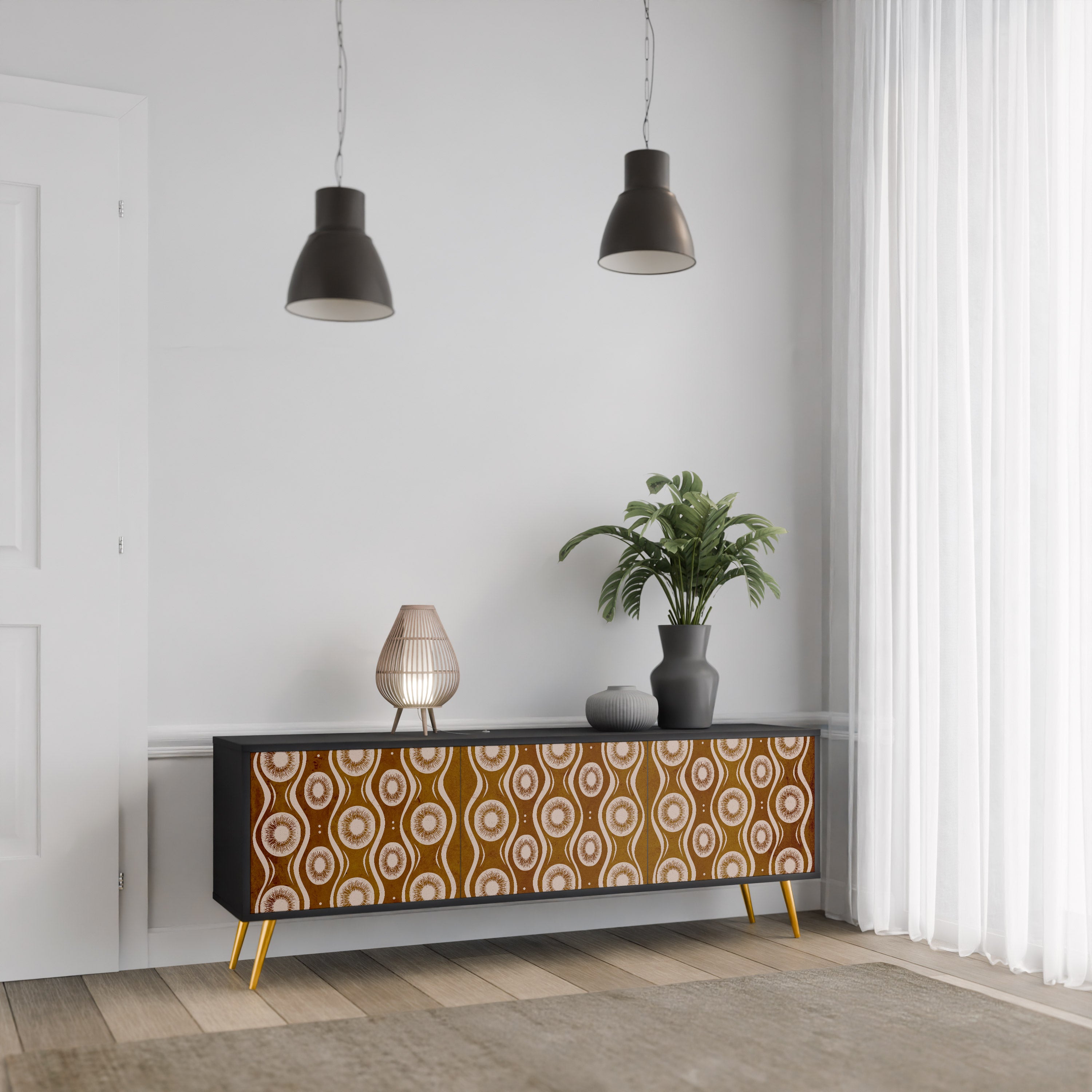 Mueble de TV de 3 puertas BROWN EYES en acabado negro