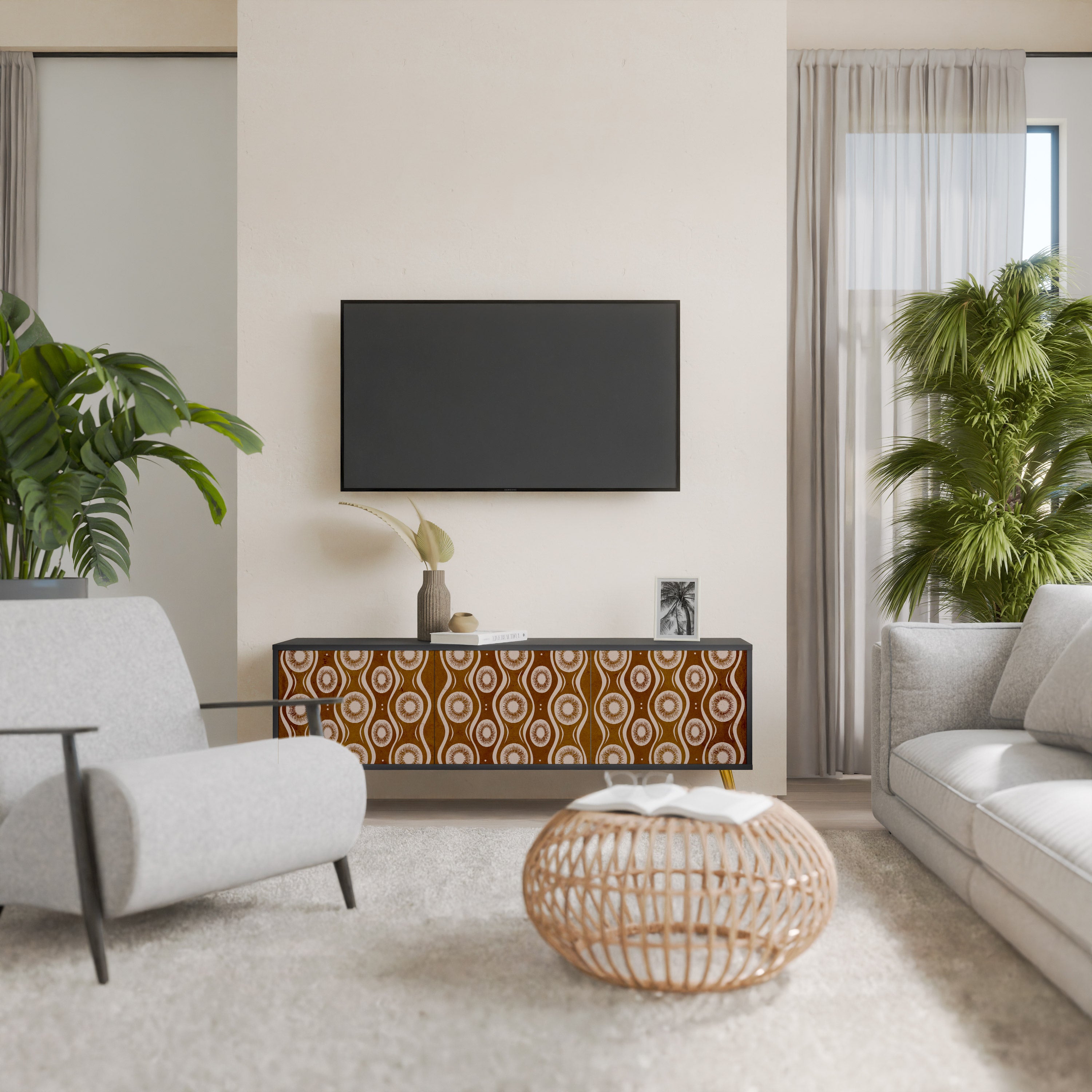 Mueble de TV de 3 puertas BROWN EYES en acabado negro