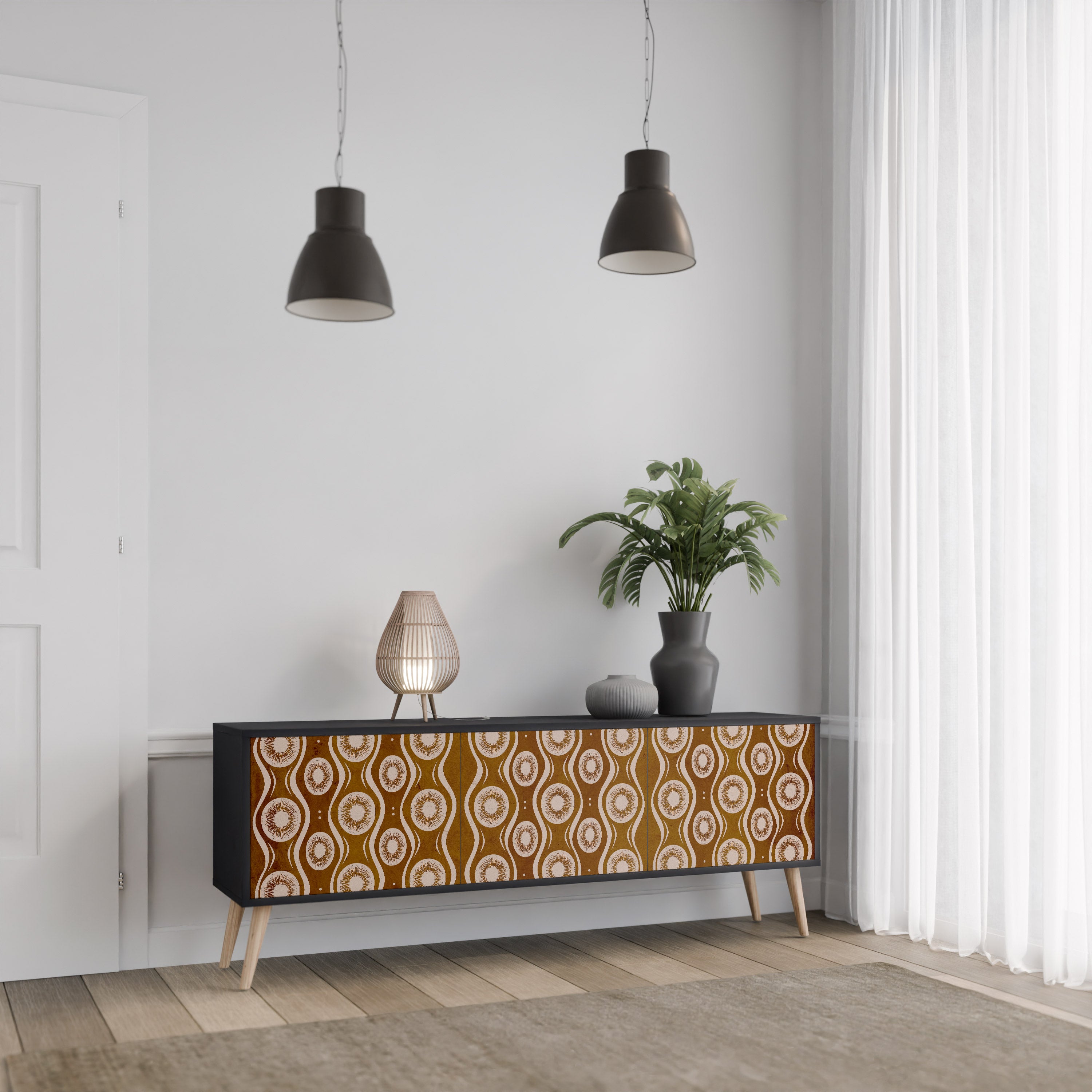 Mueble de TV de 3 puertas BROWN EYES en acabado negro
