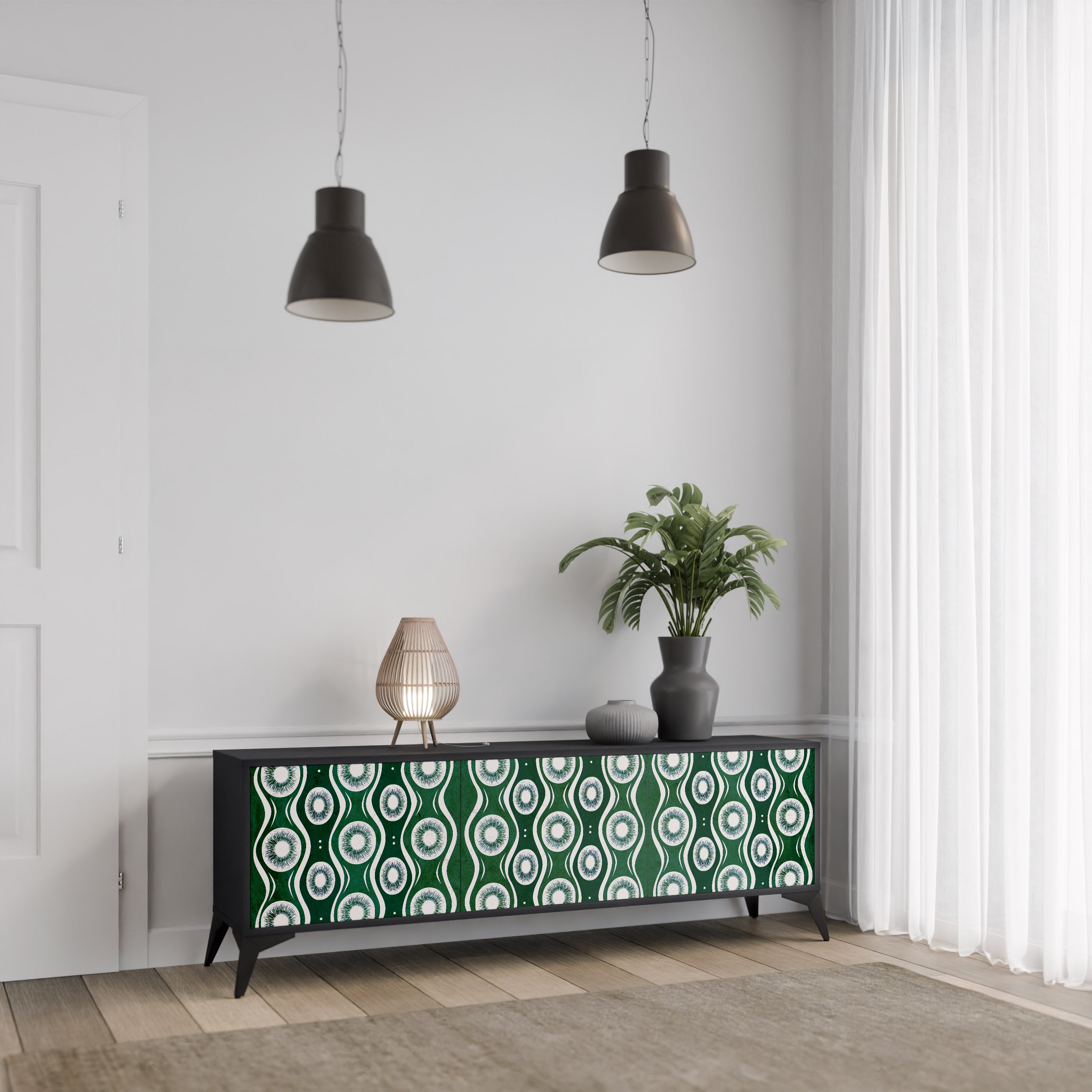 GREEN EYES 3-Door TV Stand in Black Finish