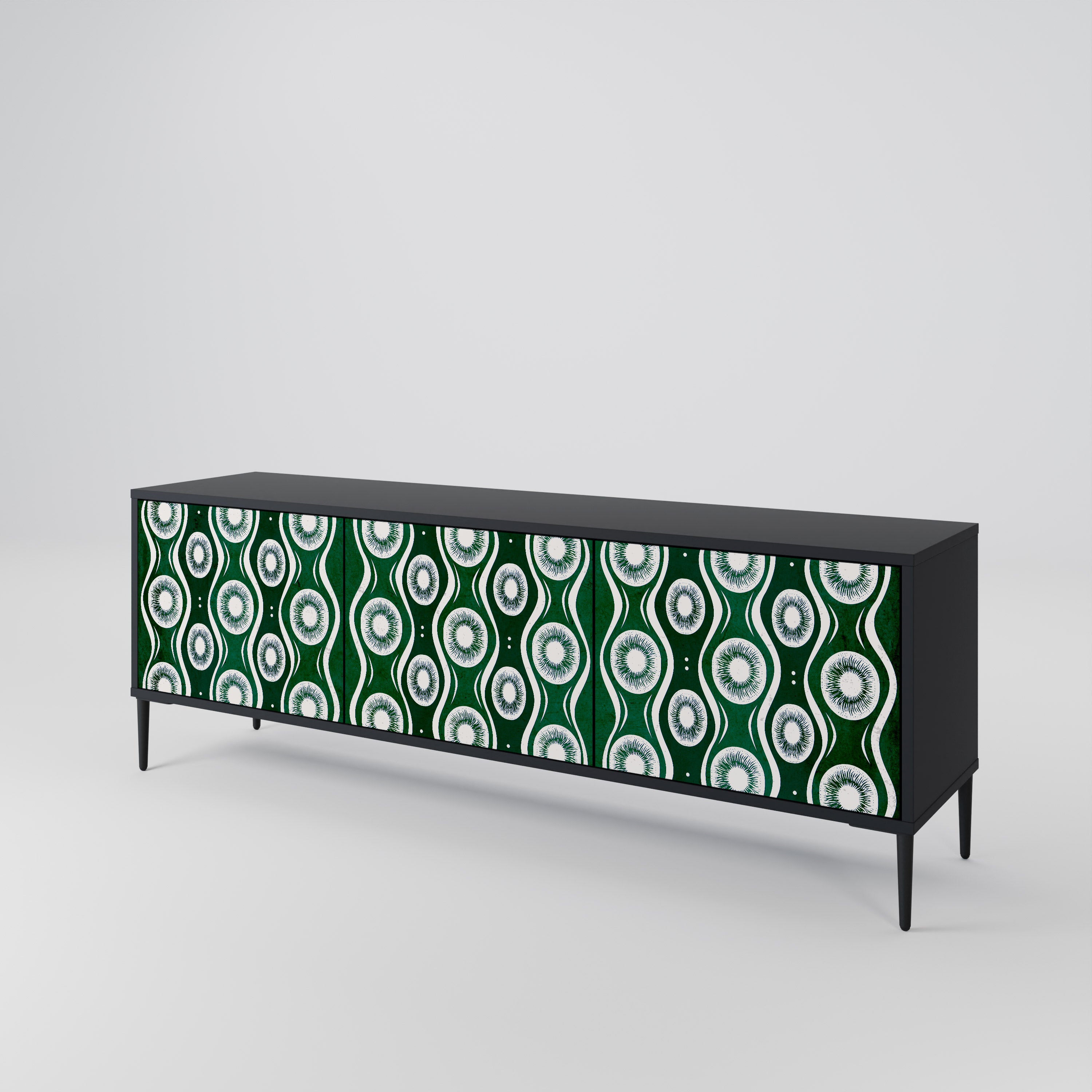 GREEN EYES 3-Door TV Stand in Black Finish
