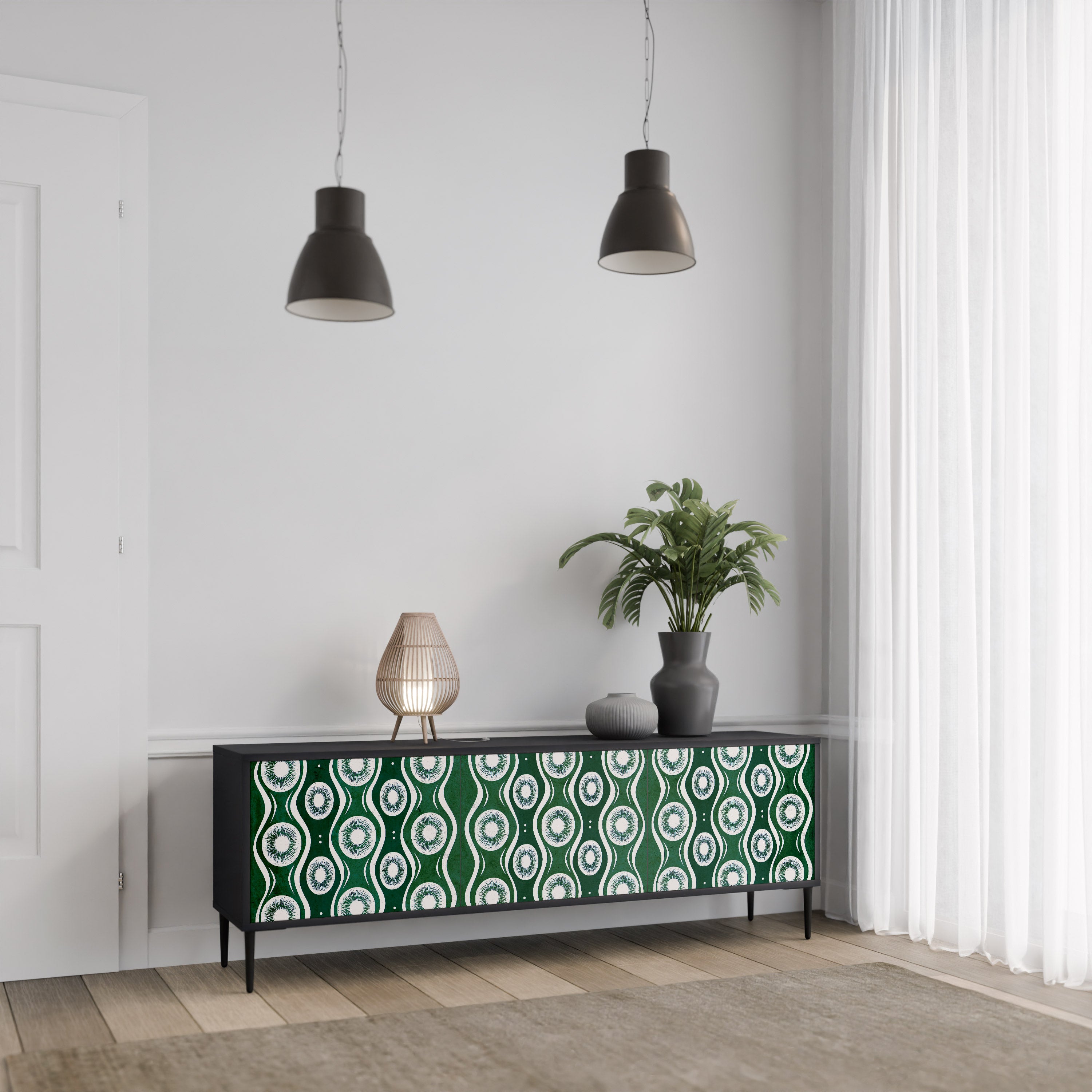 GREEN EYES 3-Door TV Stand in Black Finish