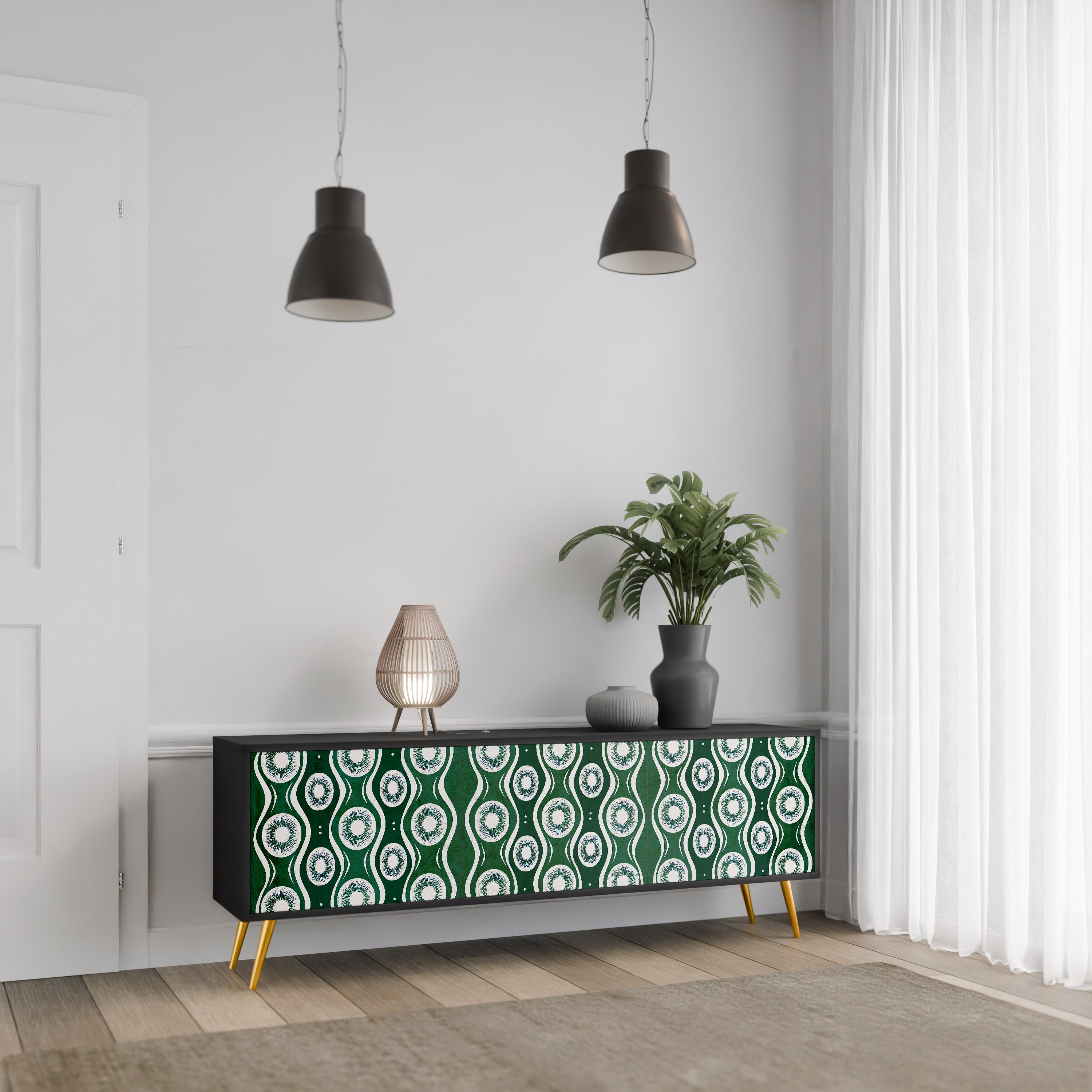 GREEN EYES 3-Door TV Stand in Black Finish