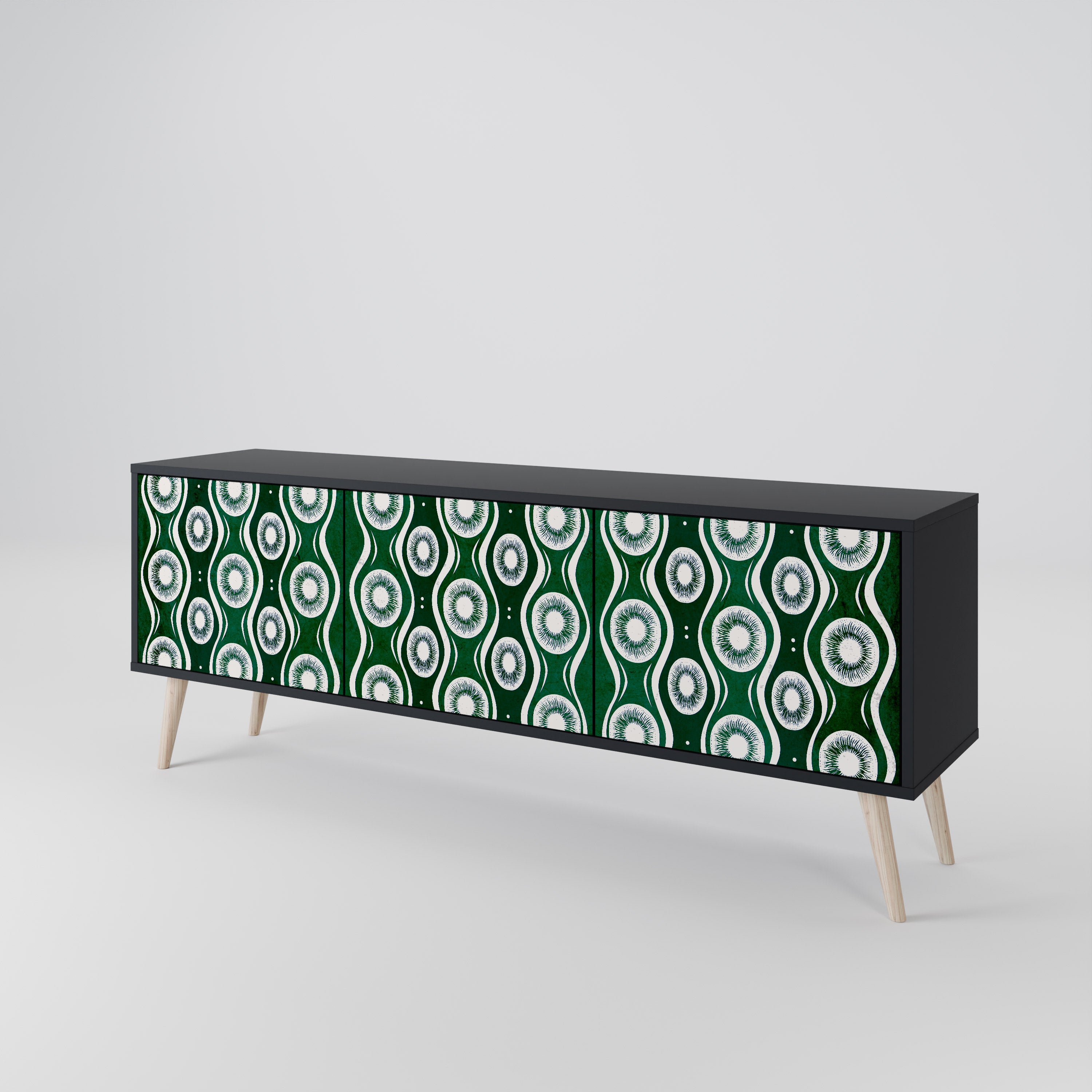 GREEN EYES 3-Door TV Stand in Black Finish