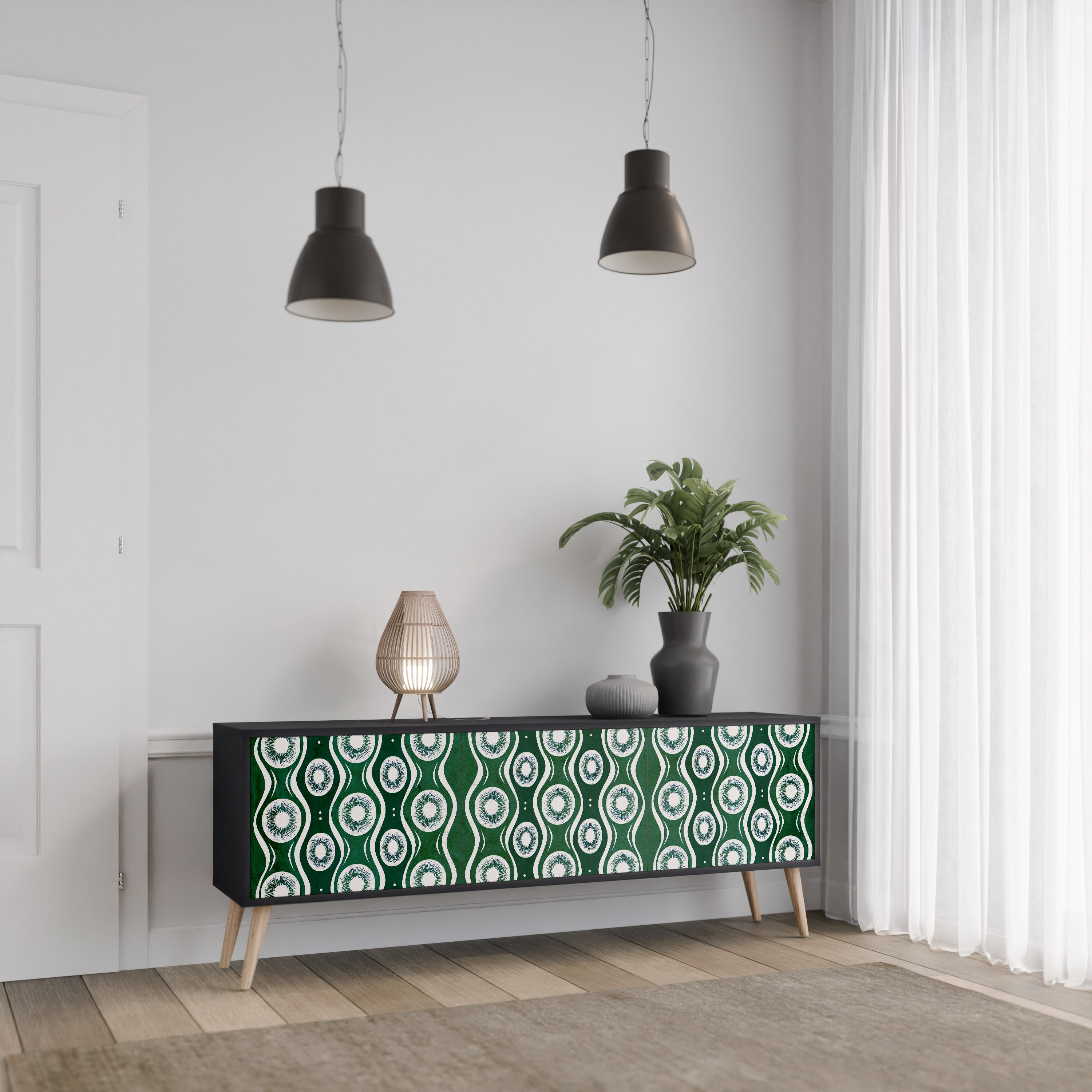 GREEN EYES 3-Door TV Stand in Black Finish