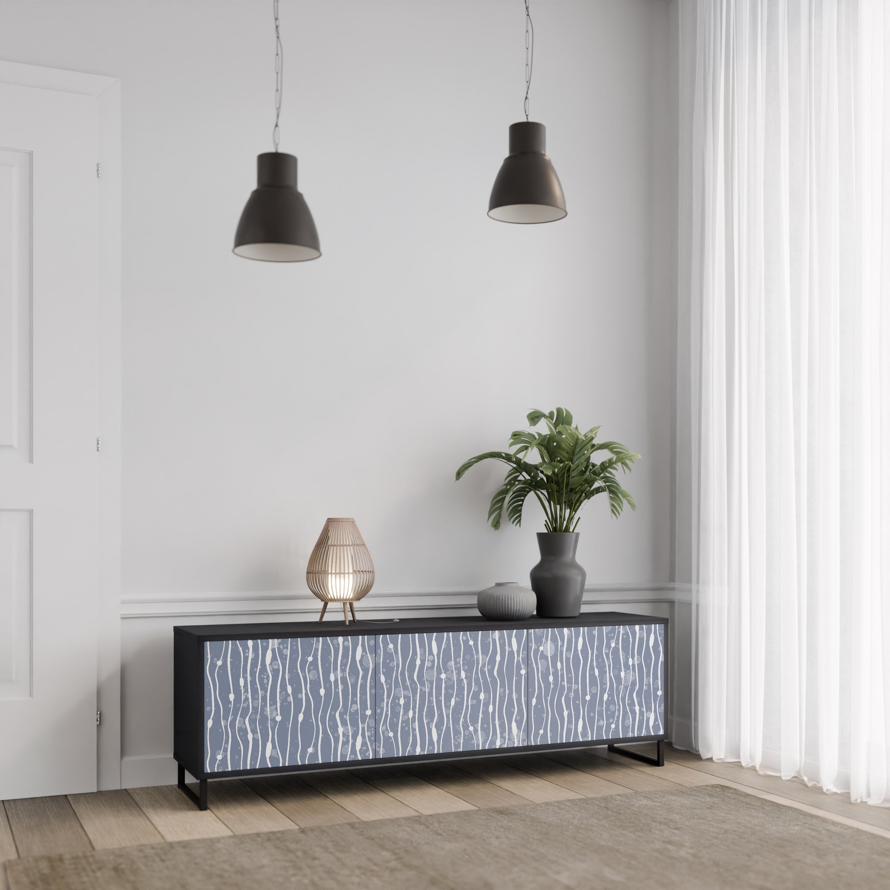GRAPHITE RAIN 3-Door TV Stand in Black Finish