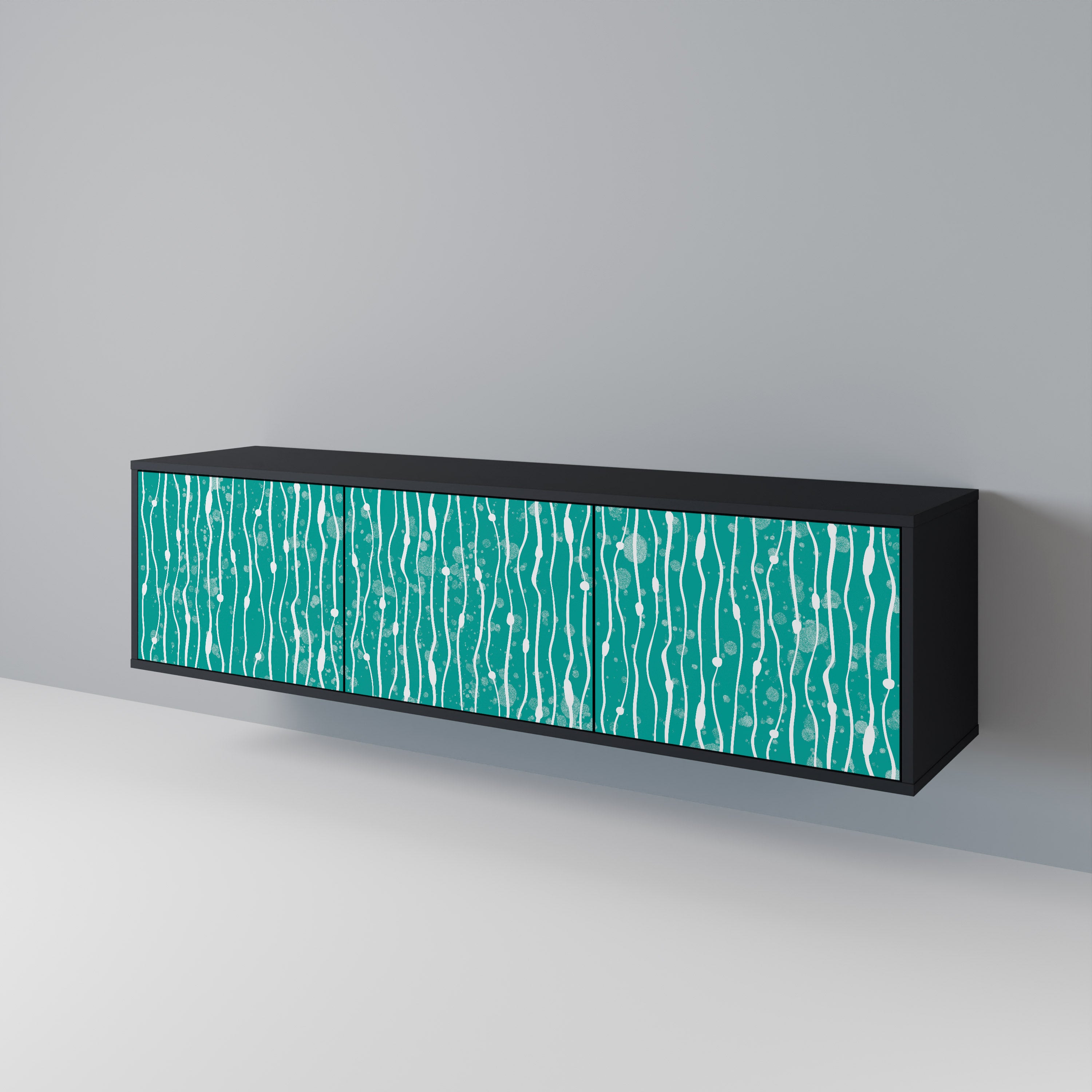 TURQUOISE RAIN 3-Door TV Stand in Black Finish