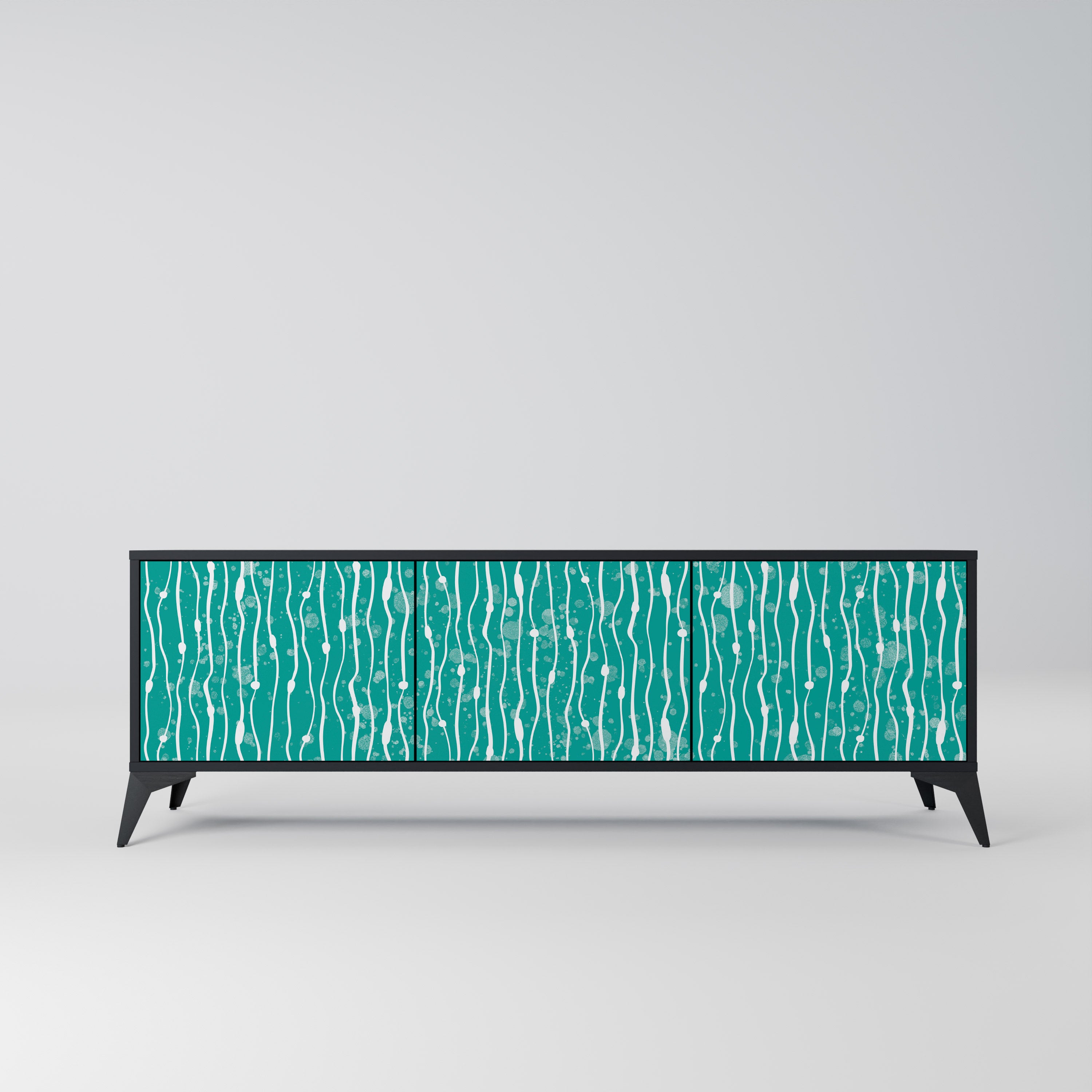 TURQUOISE RAIN 3-Door TV Stand in Black Finish