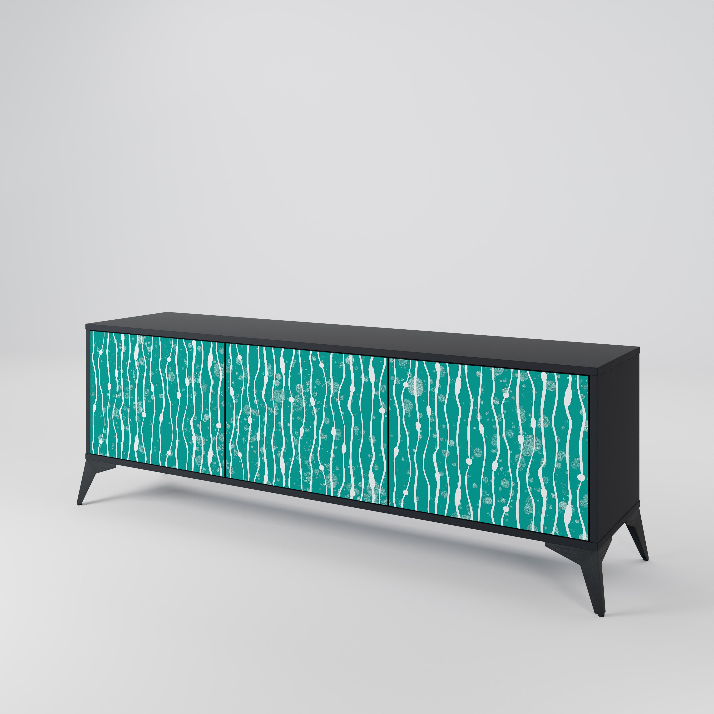 TURQUOISE RAIN 3-Door TV Stand in Black Finish