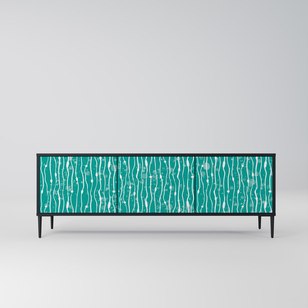 TURQUOISE RAIN 3-Door TV Stand in Black Finish