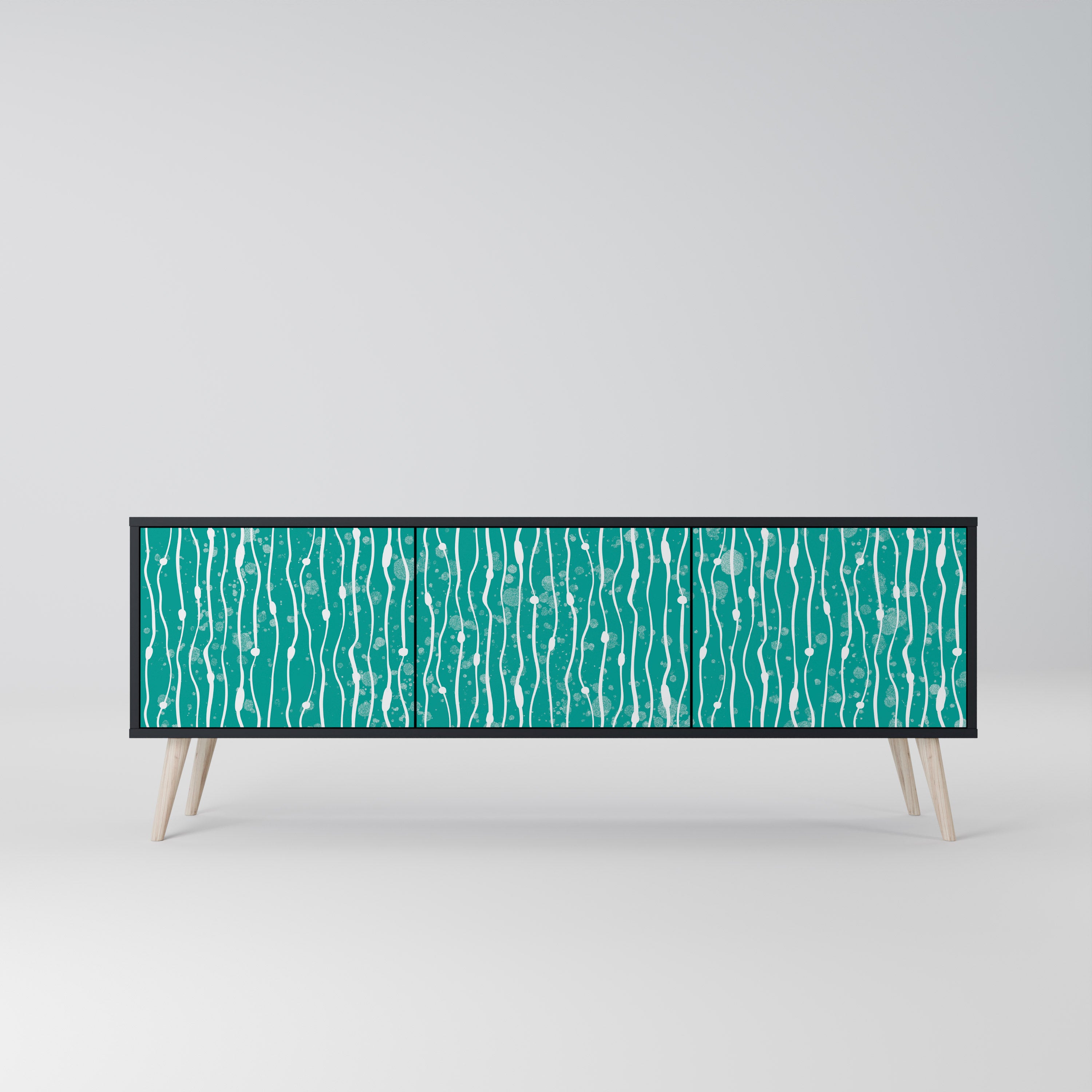 TURQUOISE RAIN 3-Door TV Stand in Black Finish