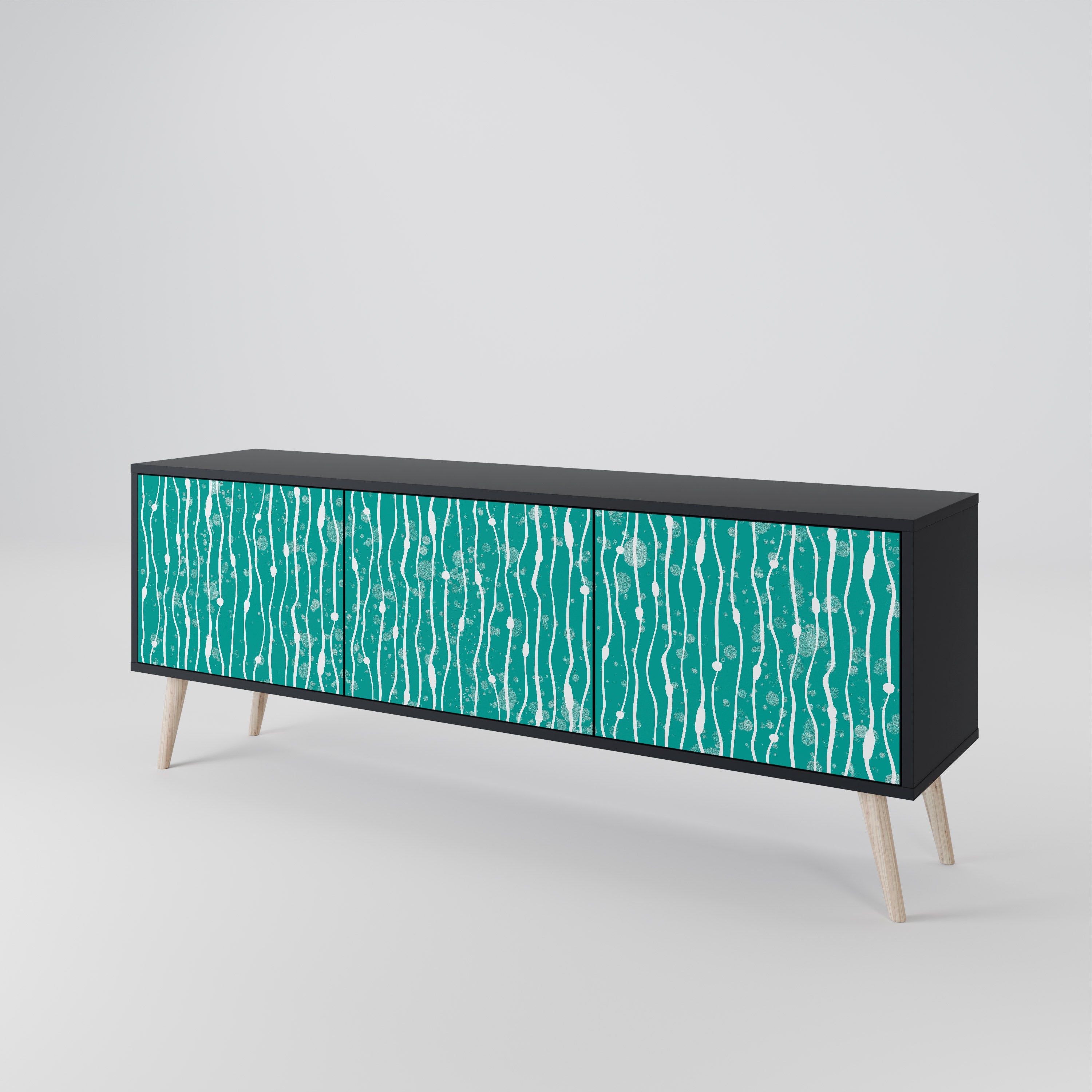 TURQUOISE RAIN 3-Door TV Stand in Black Finish