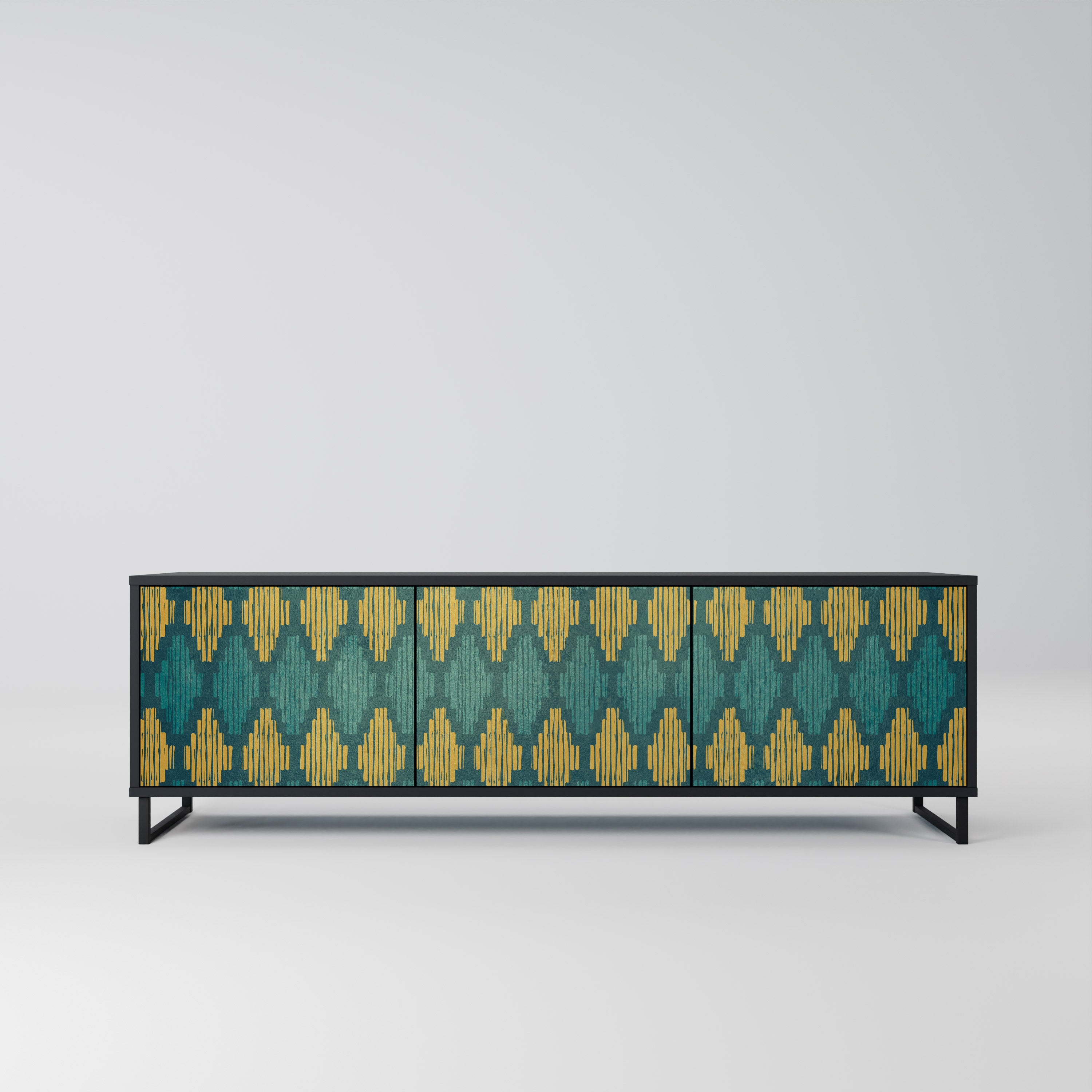 POLYGONS 3-Door TV Stand in Black Finish