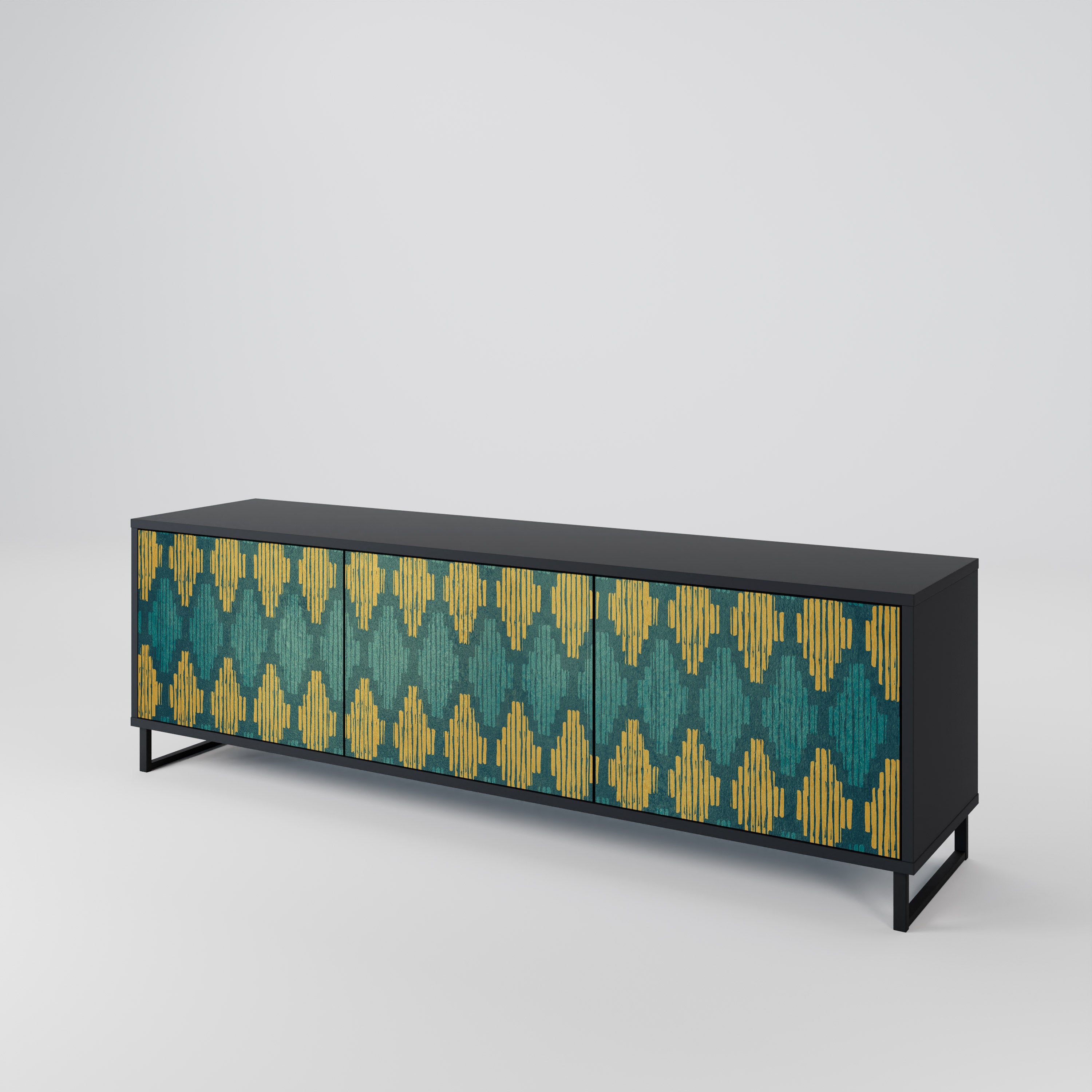POLYGONS 3-Door TV Stand in Black Finish