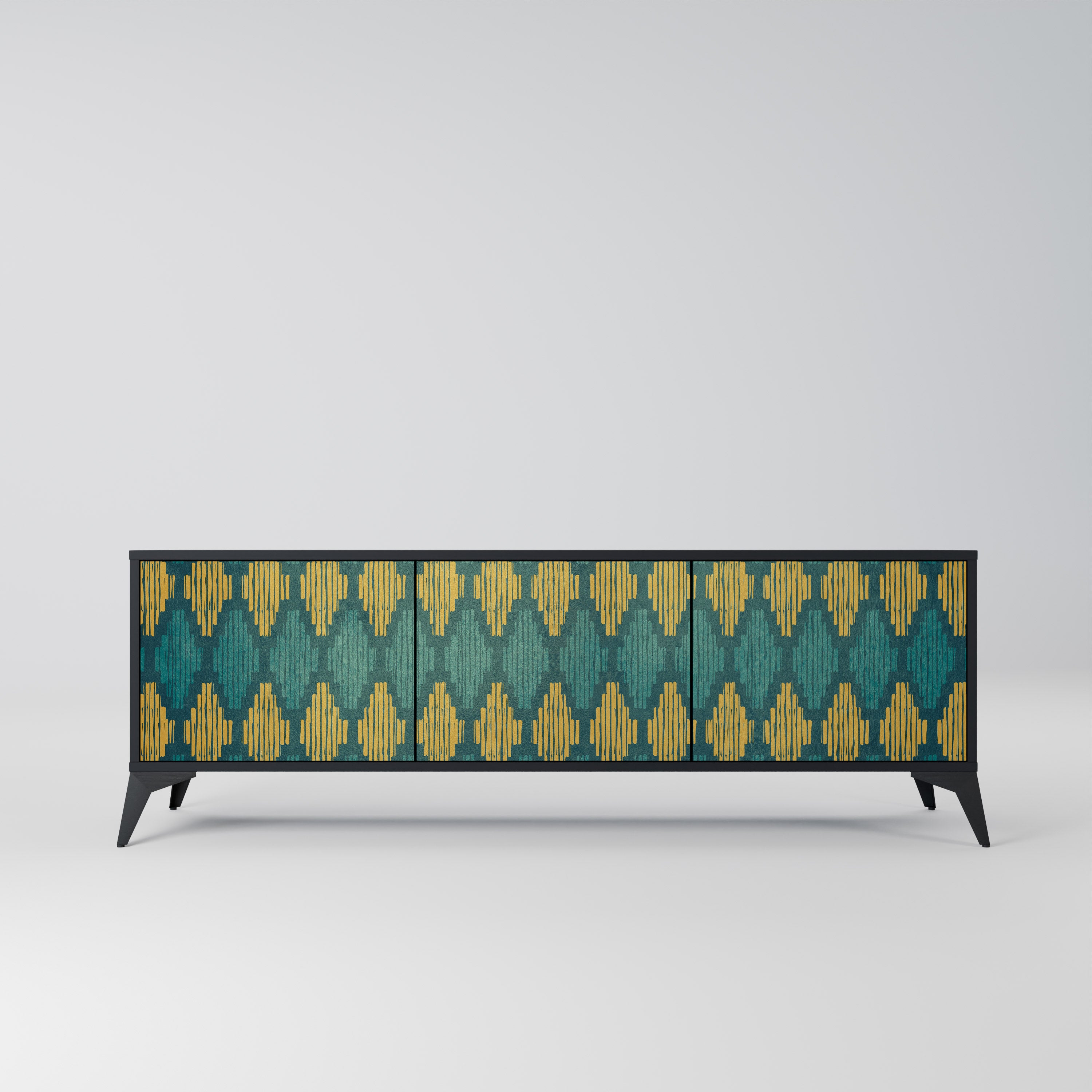 POLYGONS 3-Door TV Stand in Black Finish