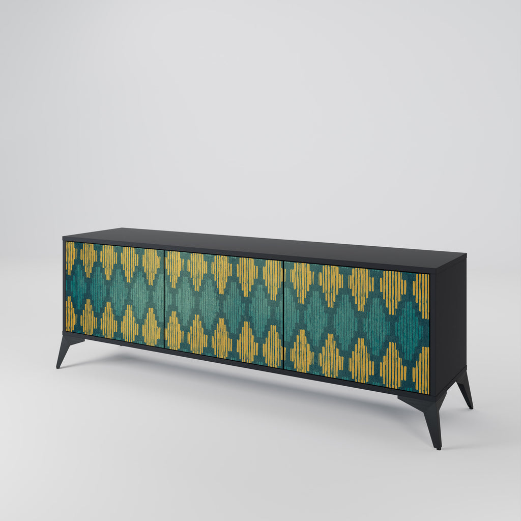 POLYGONS 3-Door TV Stand in Black Finish