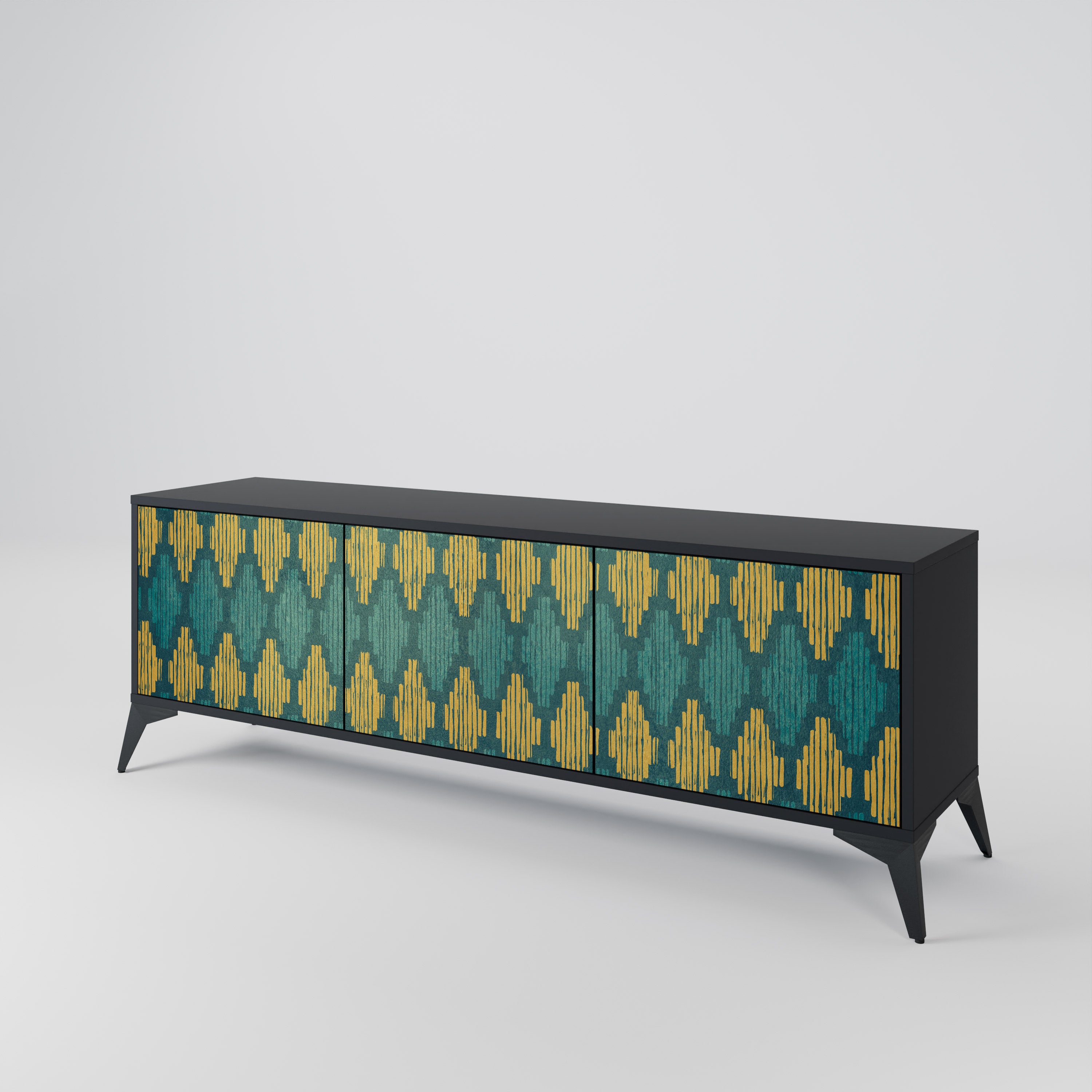 POLYGONS 3-Door TV Stand in Black Finish