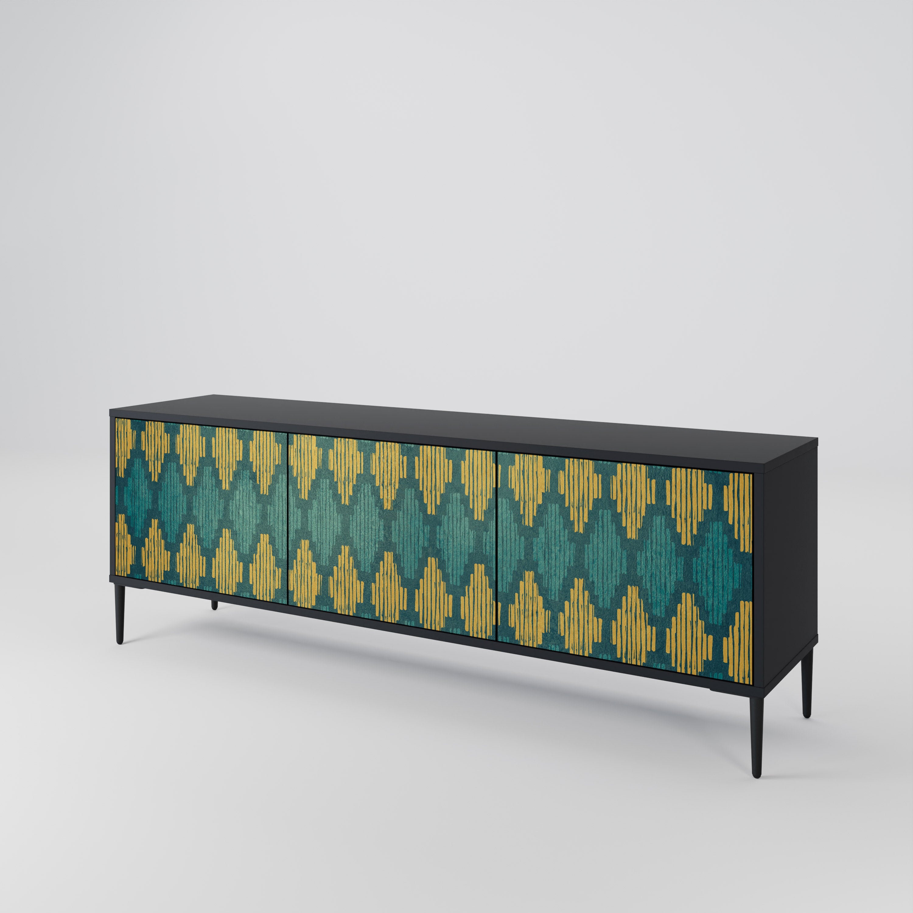POLYGONS 3-Door TV Stand in Black Finish