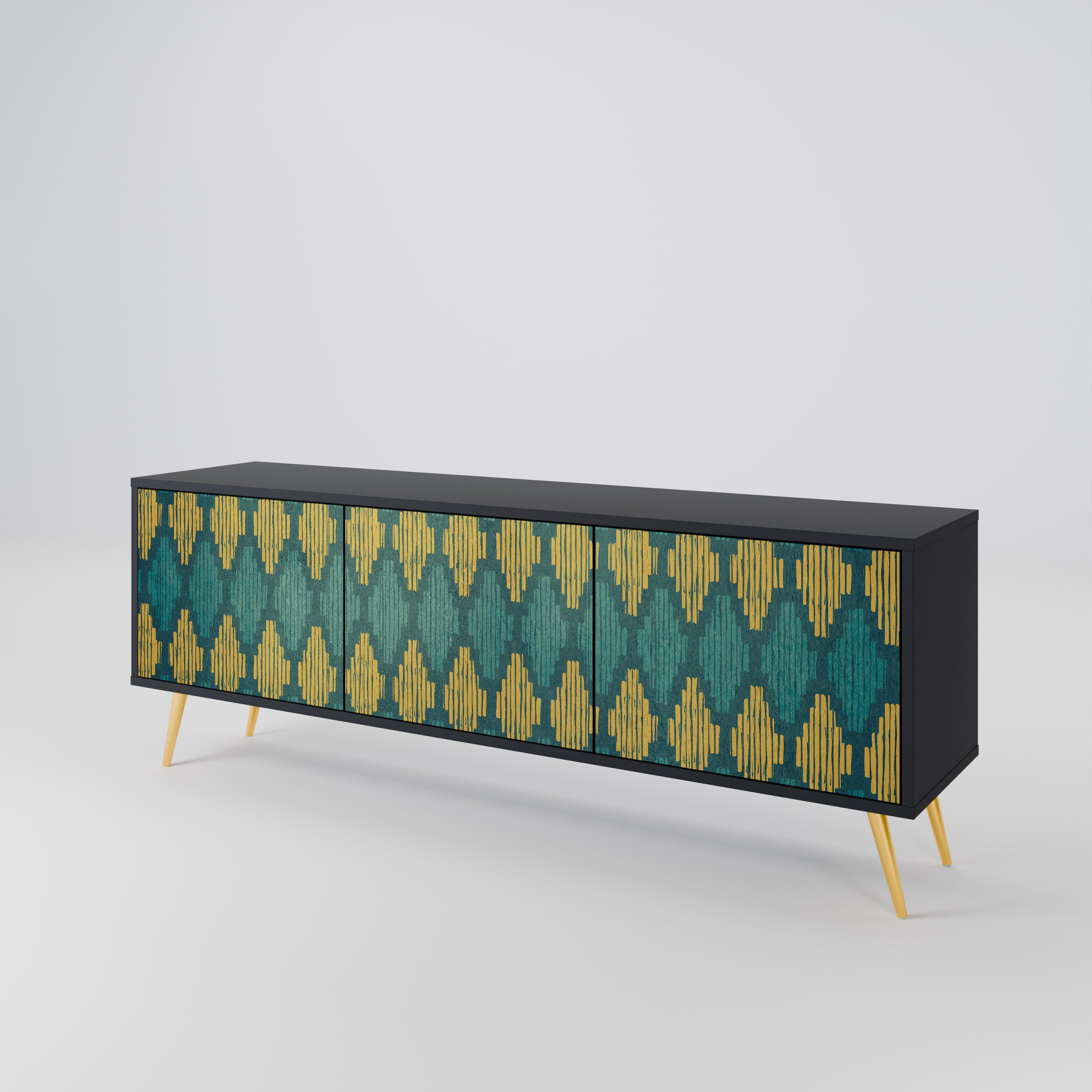 POLYGONS 3-Door TV Stand in Black Finish