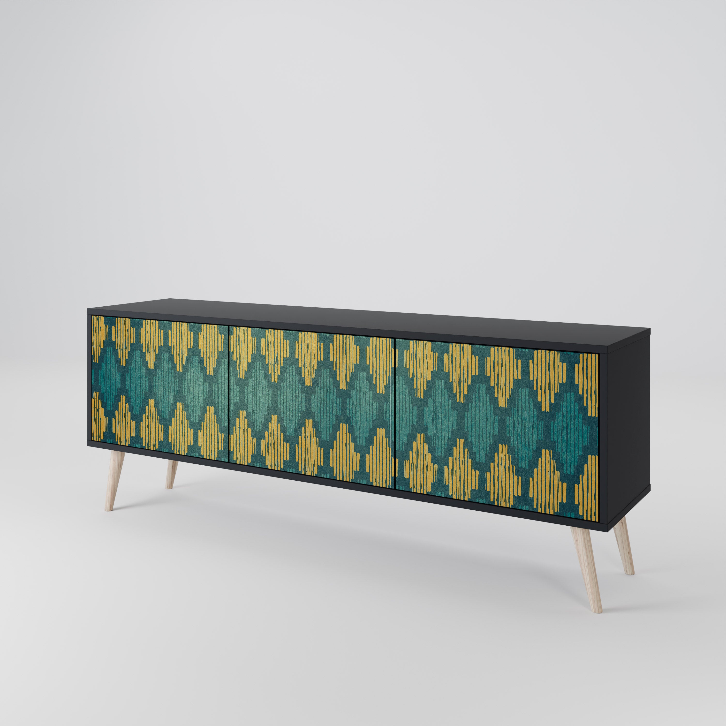 POLYGONS 3-Door TV Stand in Black Finish