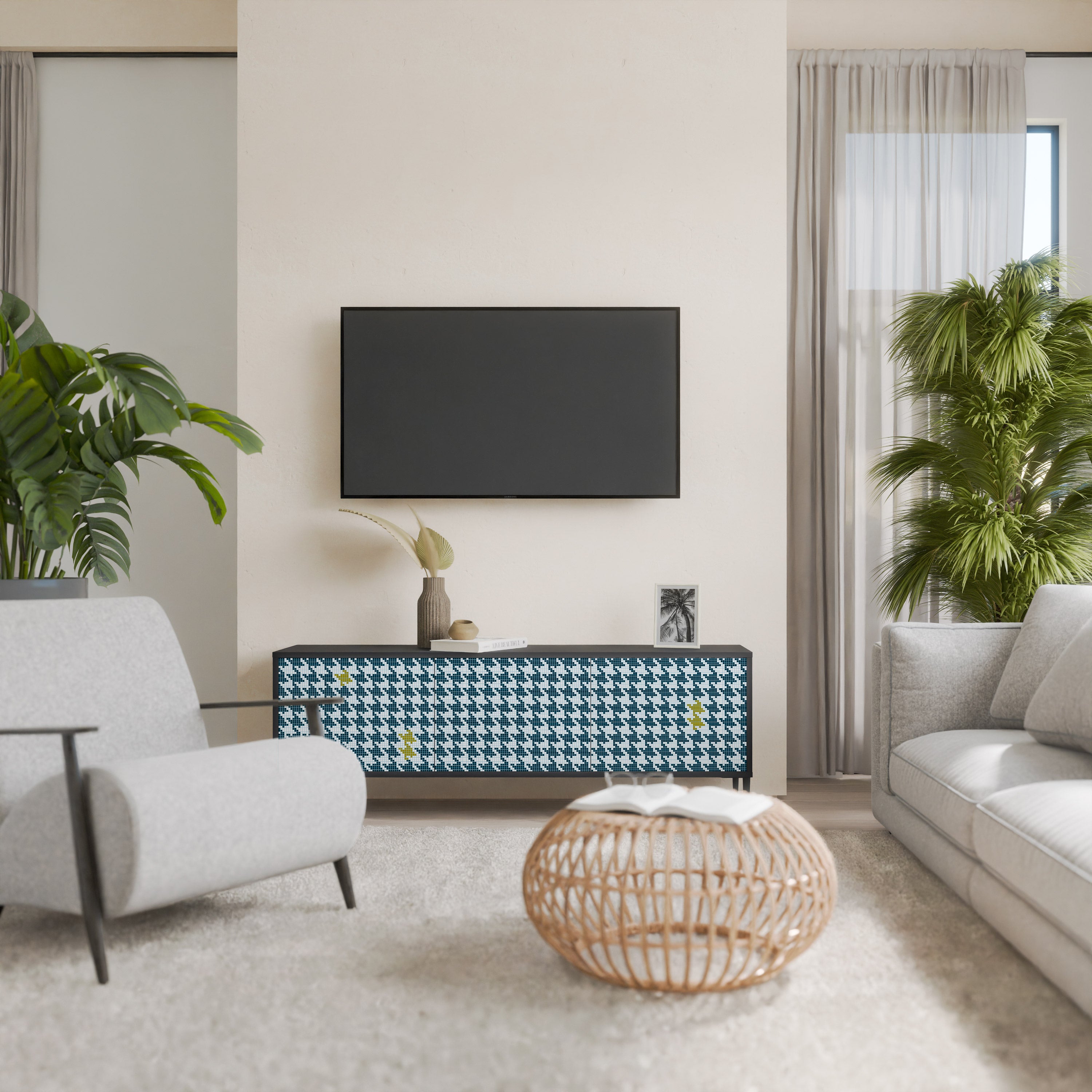 OUT OF CONTEXT 3-Door TV Stand in Black Finish