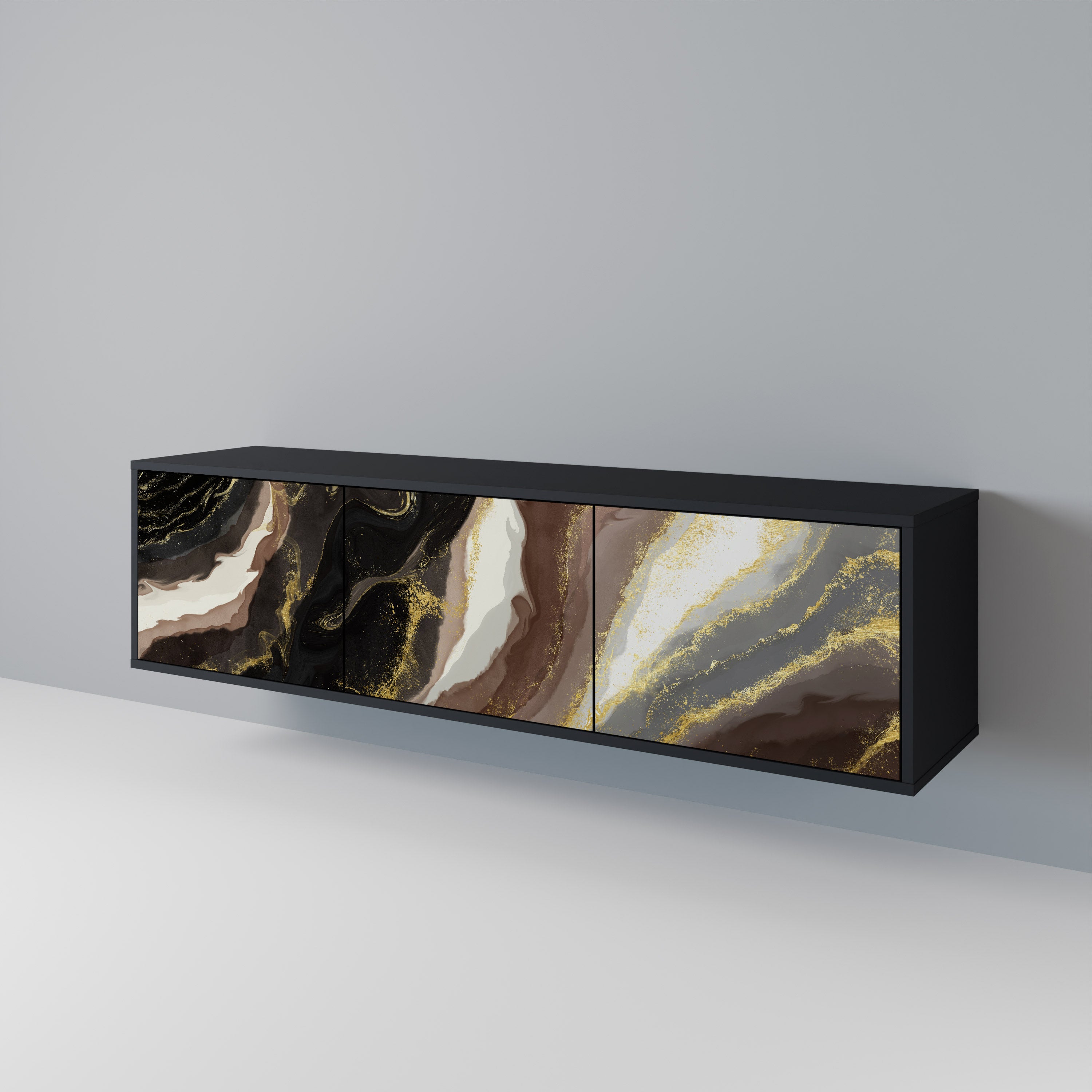 GOLD DUST 3-Door TV Stand in Black Finish