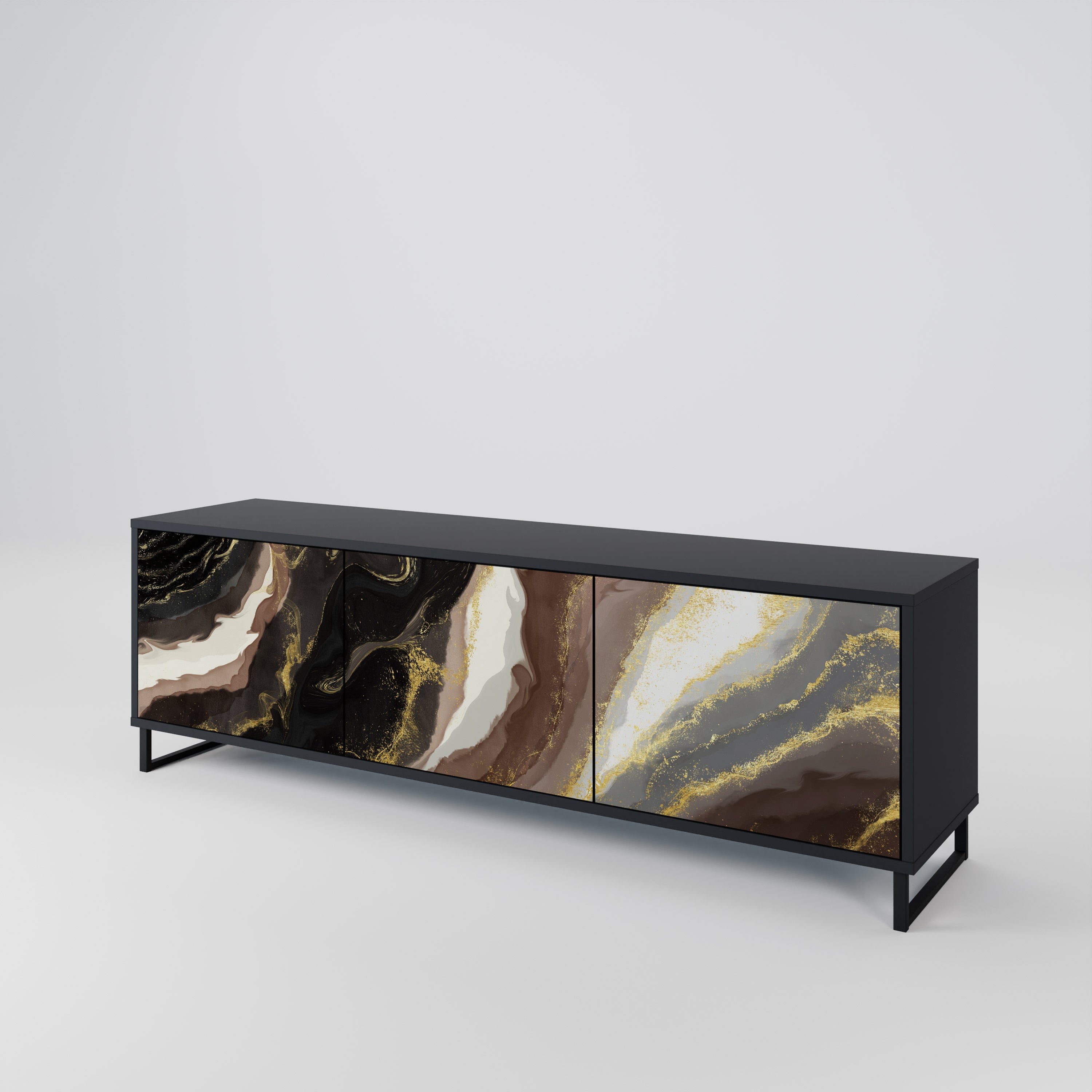 GOLD DUST 3-Door TV Stand in Black Finish