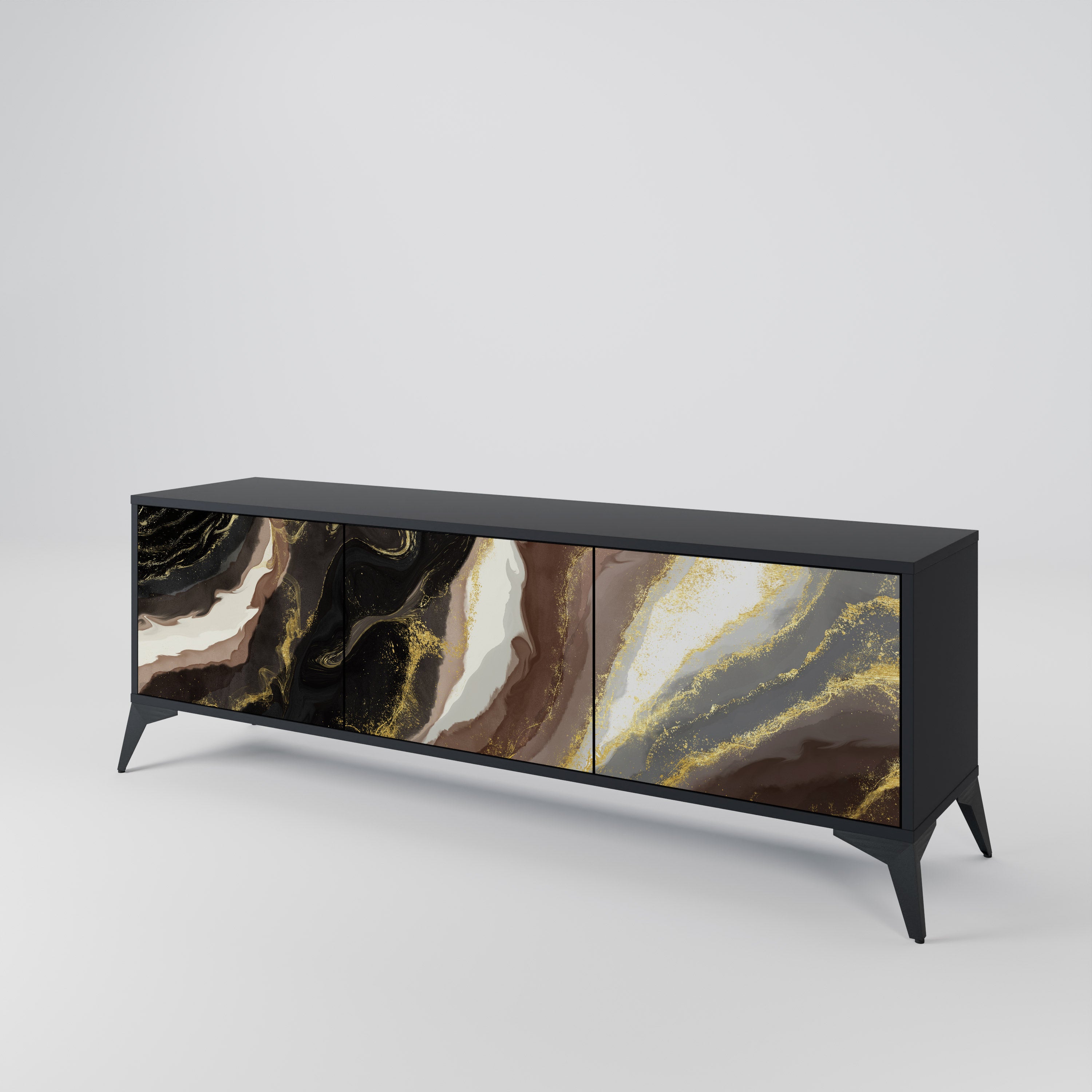 GOLD DUST 3-Door TV Stand in Black Finish
