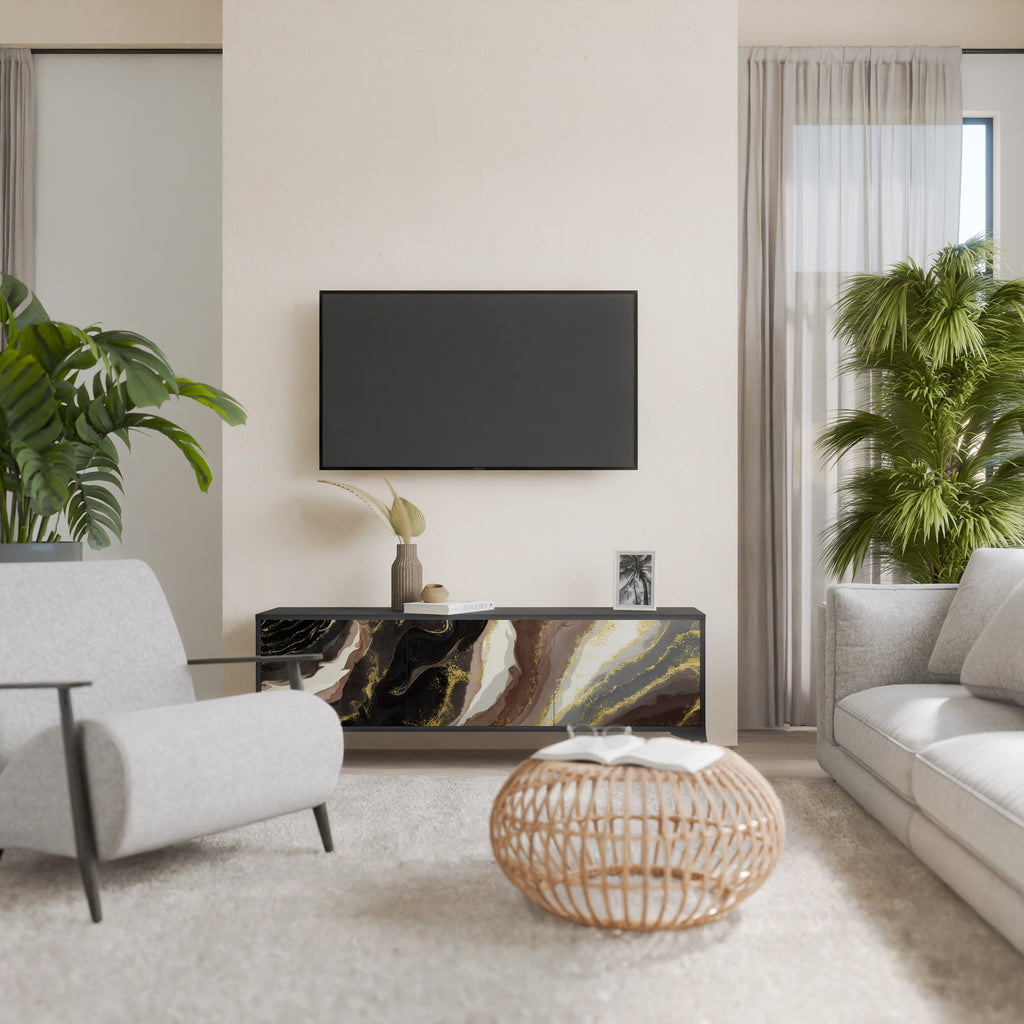 GOLD DUST 3-Door TV Stand in Black Finish